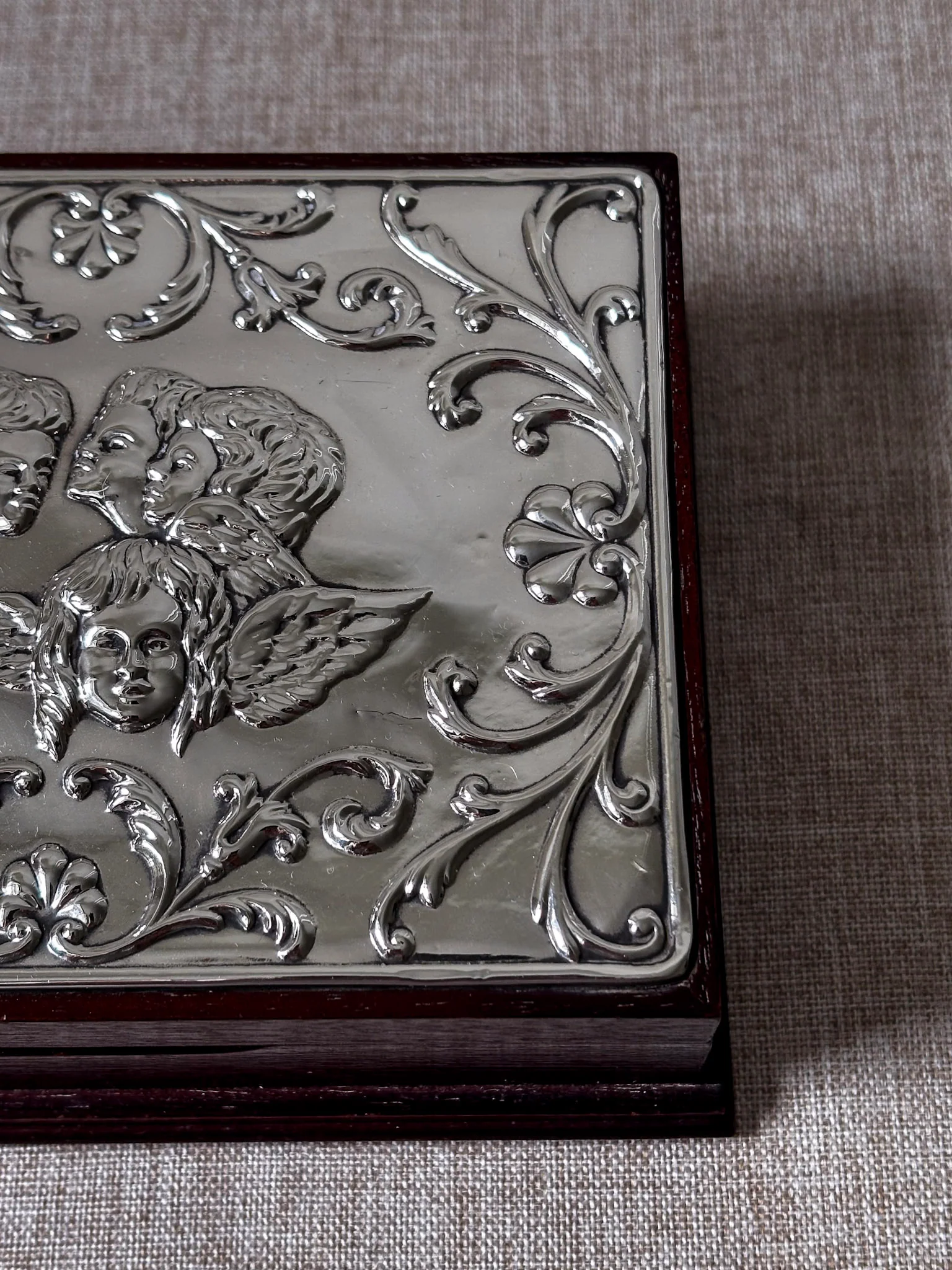 Vintage 925 Sterling Silver Cherub Jewellery Box | Ornate Silver & Wood Keepsake Box - Image 3