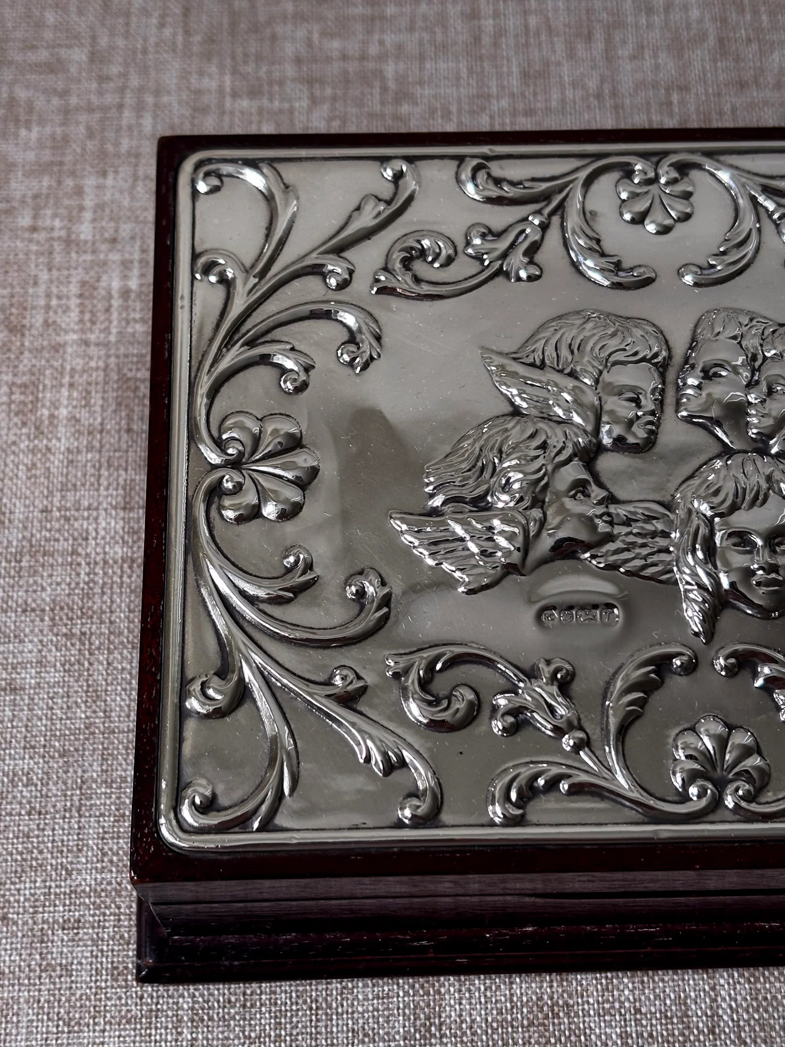 Vintage 925 Sterling Silver Cherub Jewellery Box | Ornate Silver & Wood Keepsake Box - Image 4