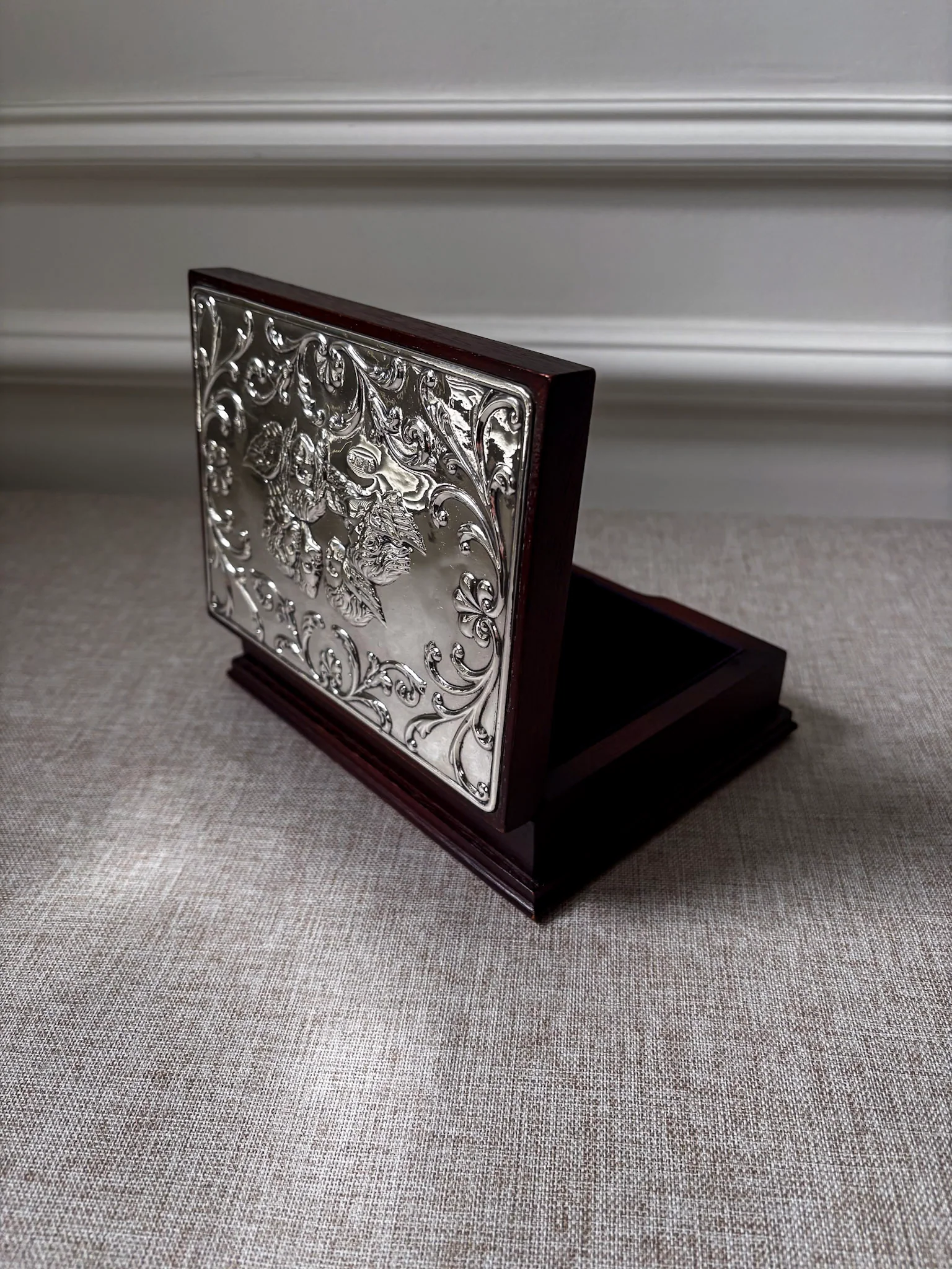 Vintage 925 Sterling Silver Cherub Jewellery Box | Ornate Silver & Wood Keepsake Box - Image 5