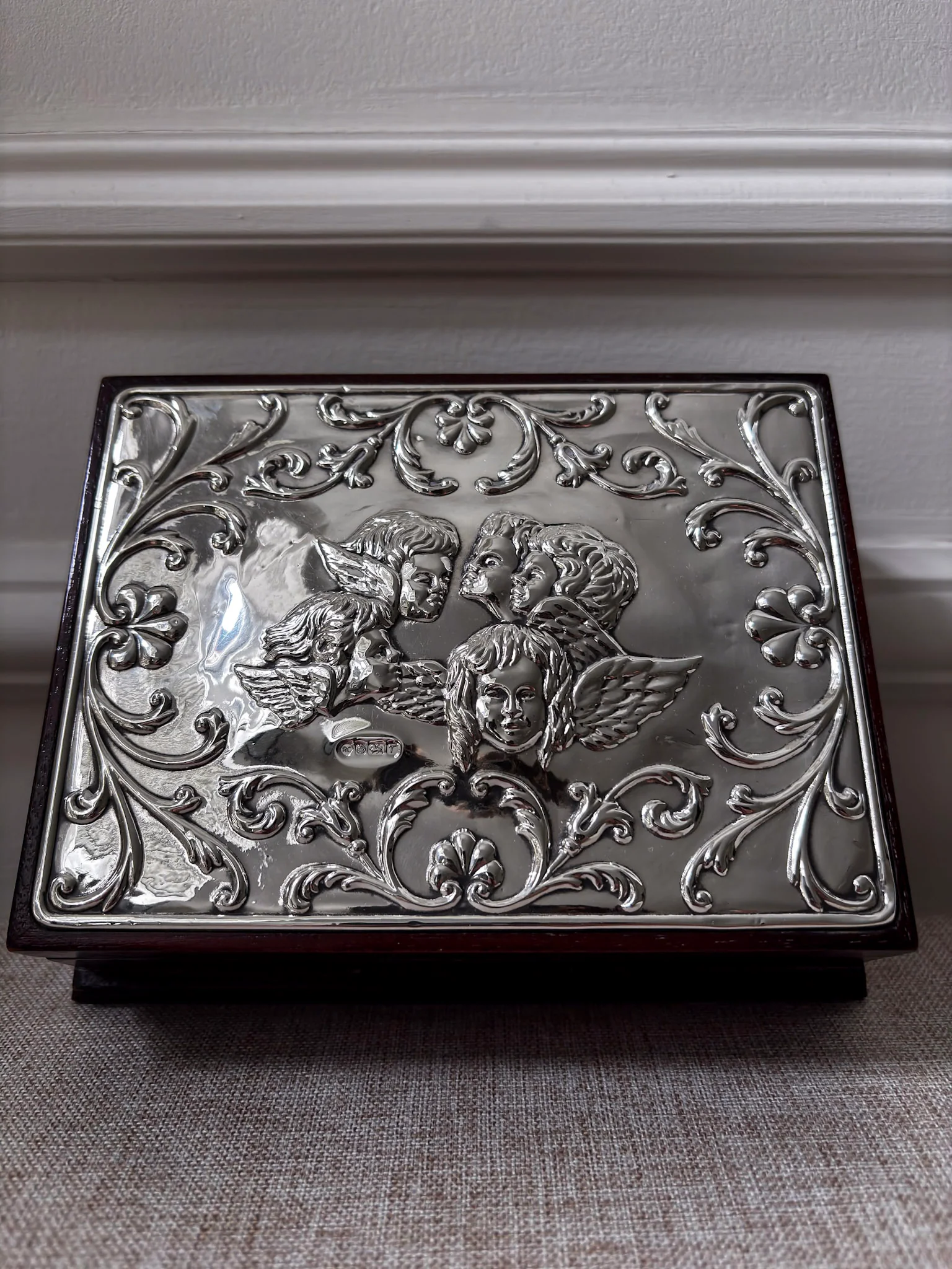 Vintage 925 Sterling Silver Cherub Jewellery Box | Ornate Silver & Wood Keepsake Box - Image 6