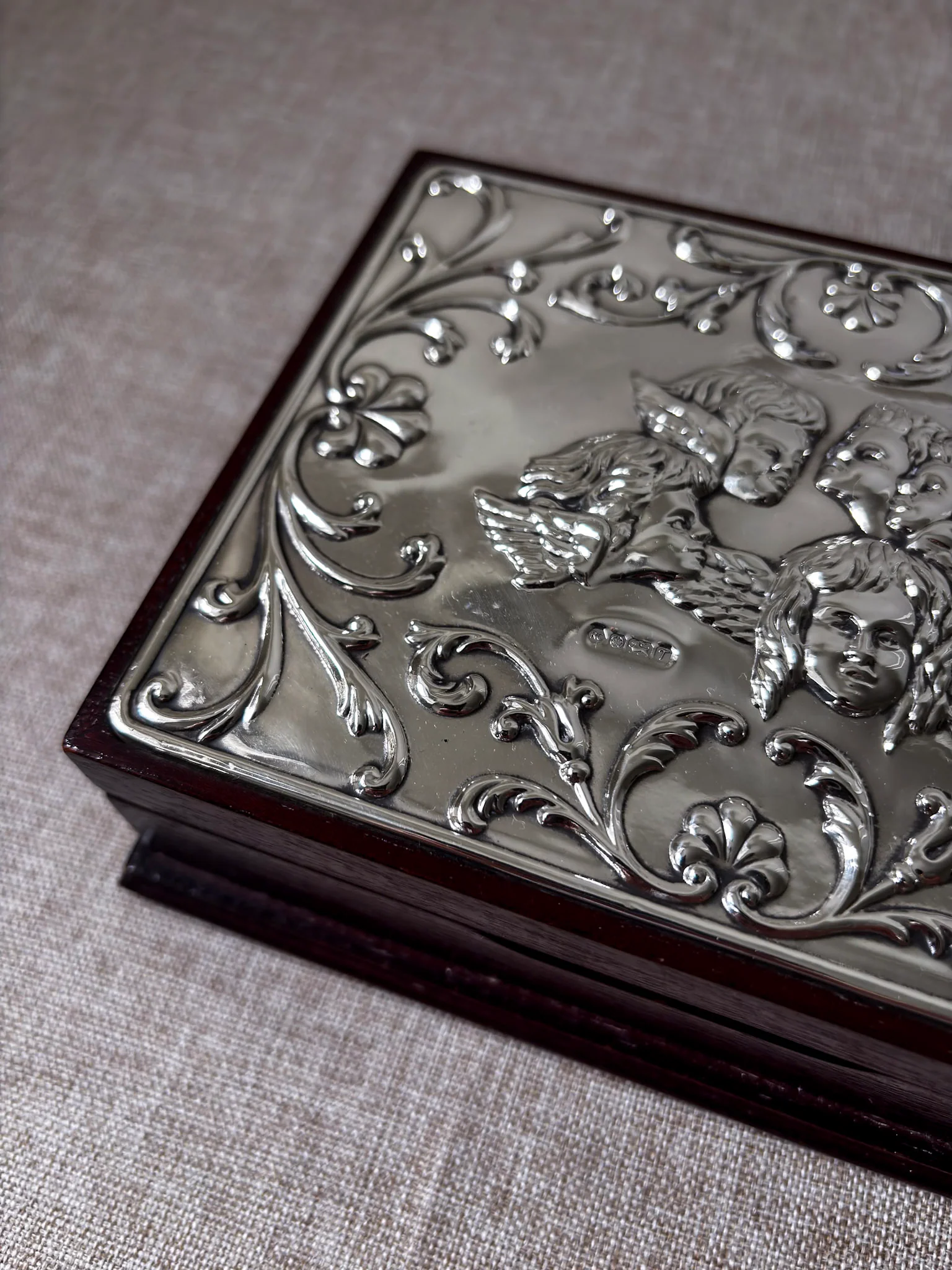 Vintage 925 Sterling Silver Cherub Jewellery Box | Ornate Silver & Wood Keepsake Box - Image 7