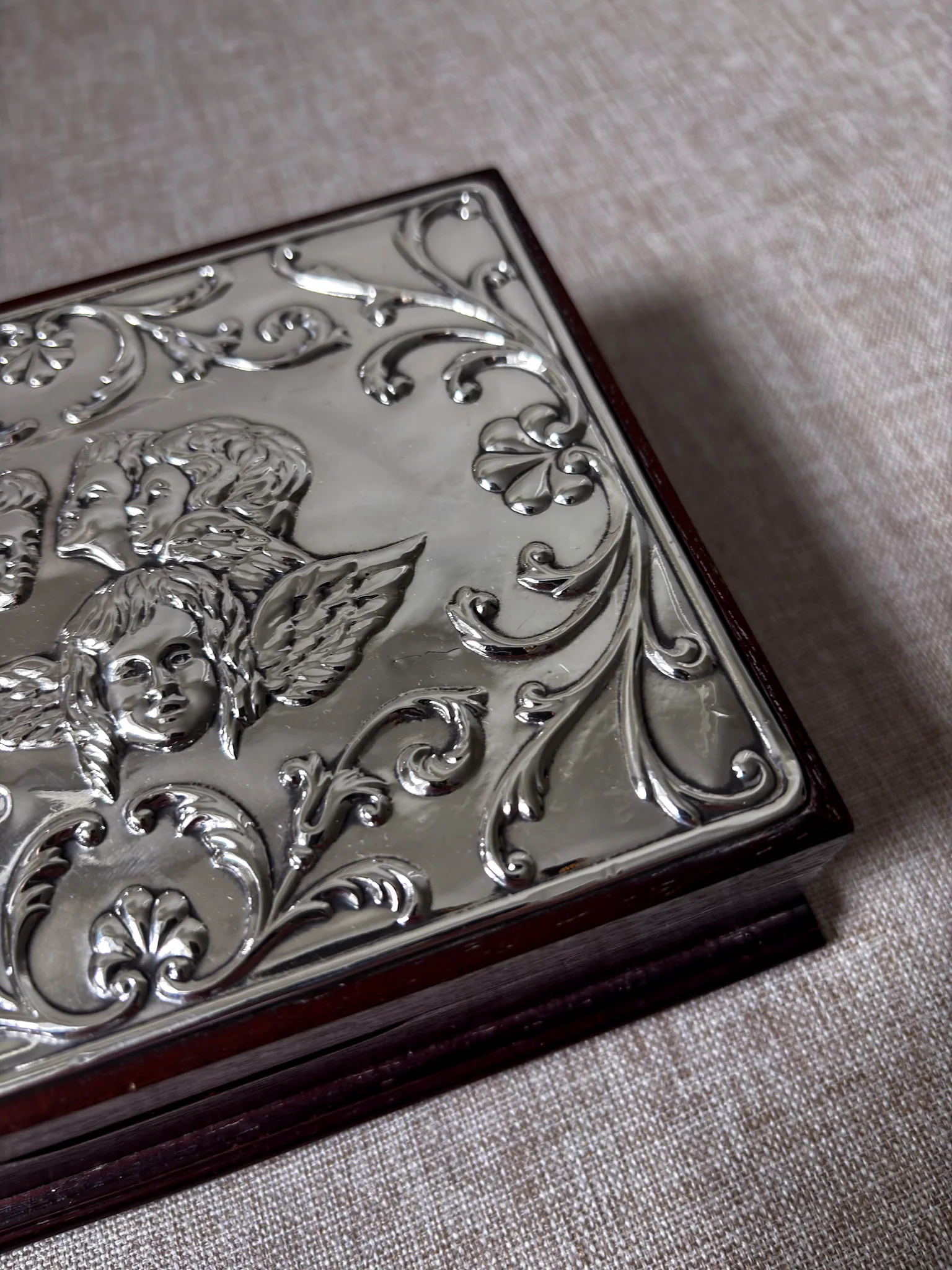 Vintage 925 Sterling Silver Cherub Jewellery Box | Ornate Silver & Wood Keepsake Box - Image 8