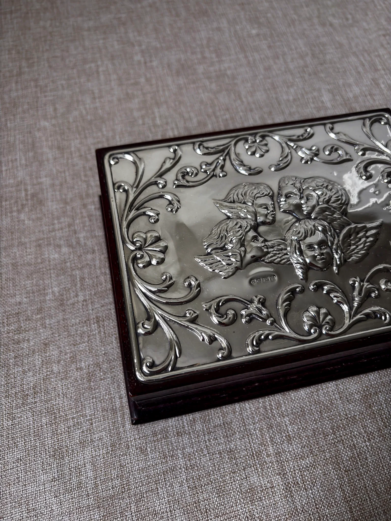 Vintage 925 Sterling Silver Cherub Jewellery Box | Ornate Silver & Wood Keepsake Box - Image 9