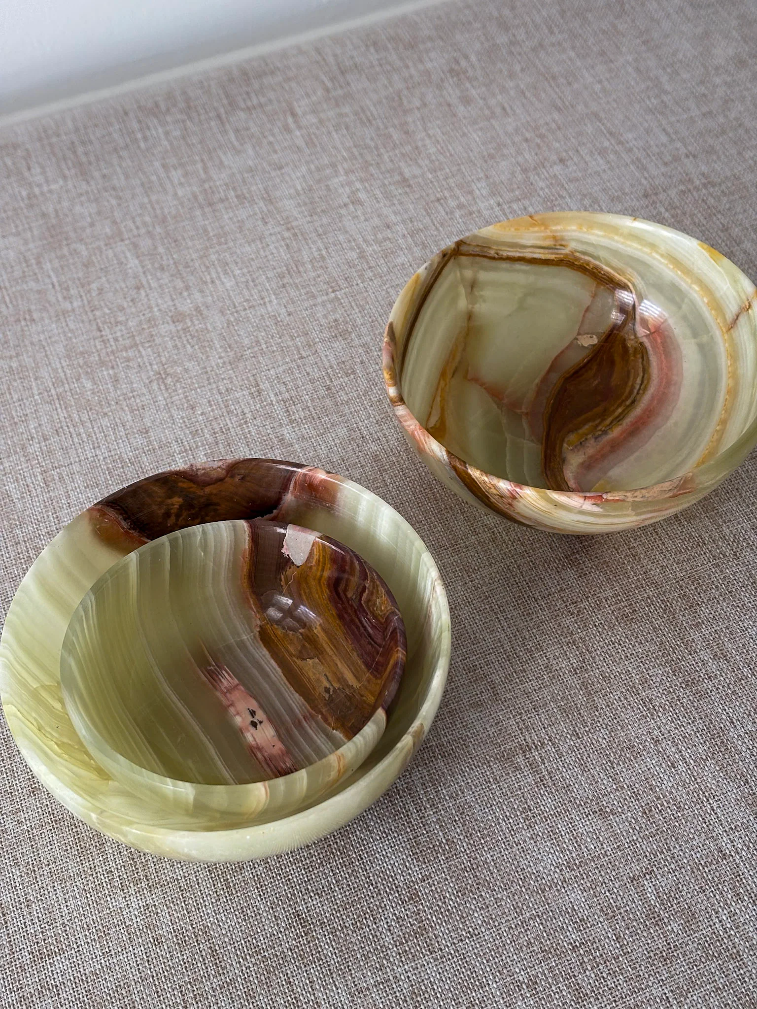 Vintage Banded Onyx Bowl Set | Mid Century Stone Trinket Bowls Set of 3 - Image 10