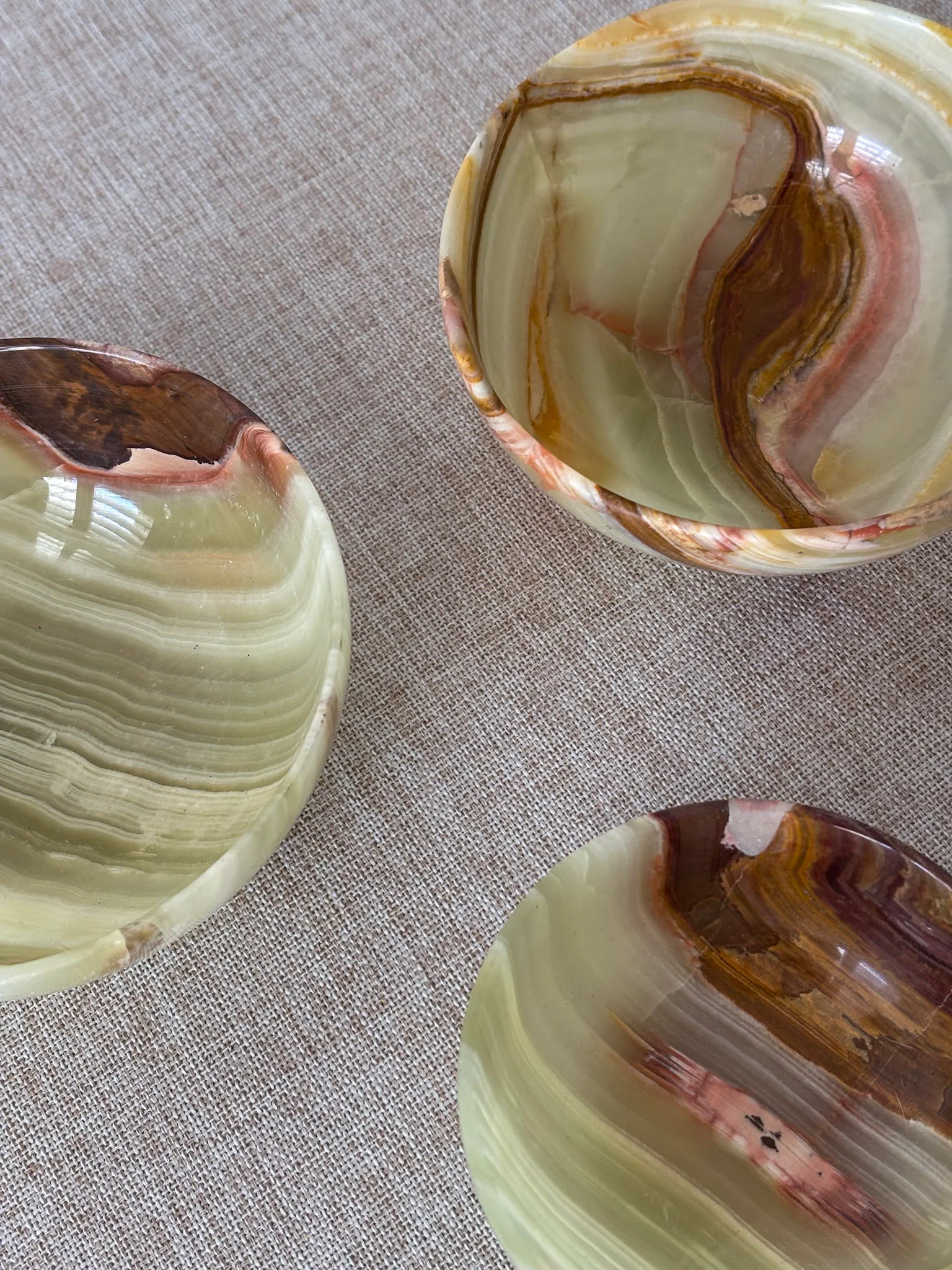Vintage Banded Onyx Bowl Set | Mid Century Stone Trinket Bowls Set of 3 - Image 11