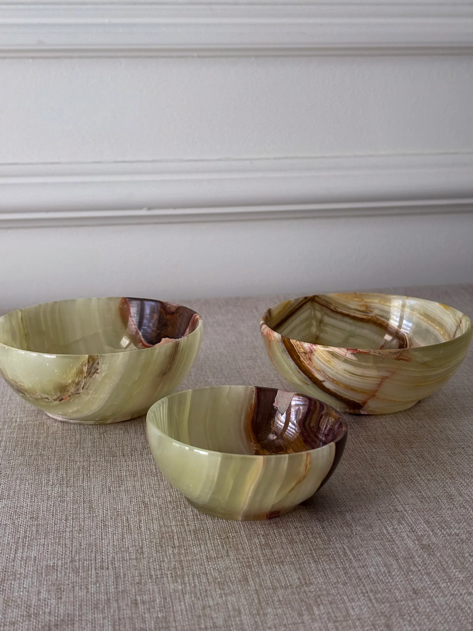 Vintage Banded Onyx Bowl Set | Mid Century Stone Trinket Bowls Set of 3 - Image 12