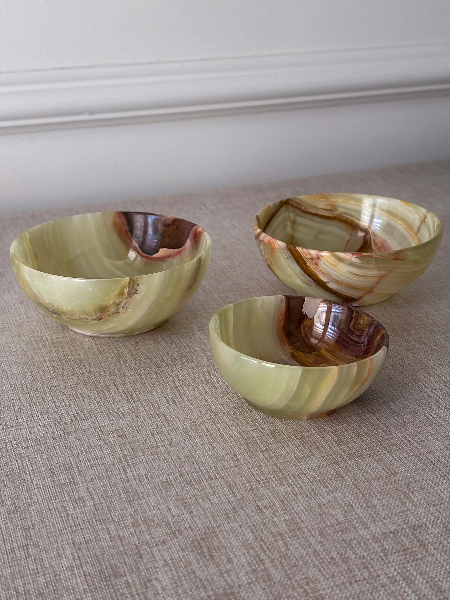 Vintage Banded Onyx Bowl Set | Mid Century Stone Trinket Bowls Set of 3 - Image 13