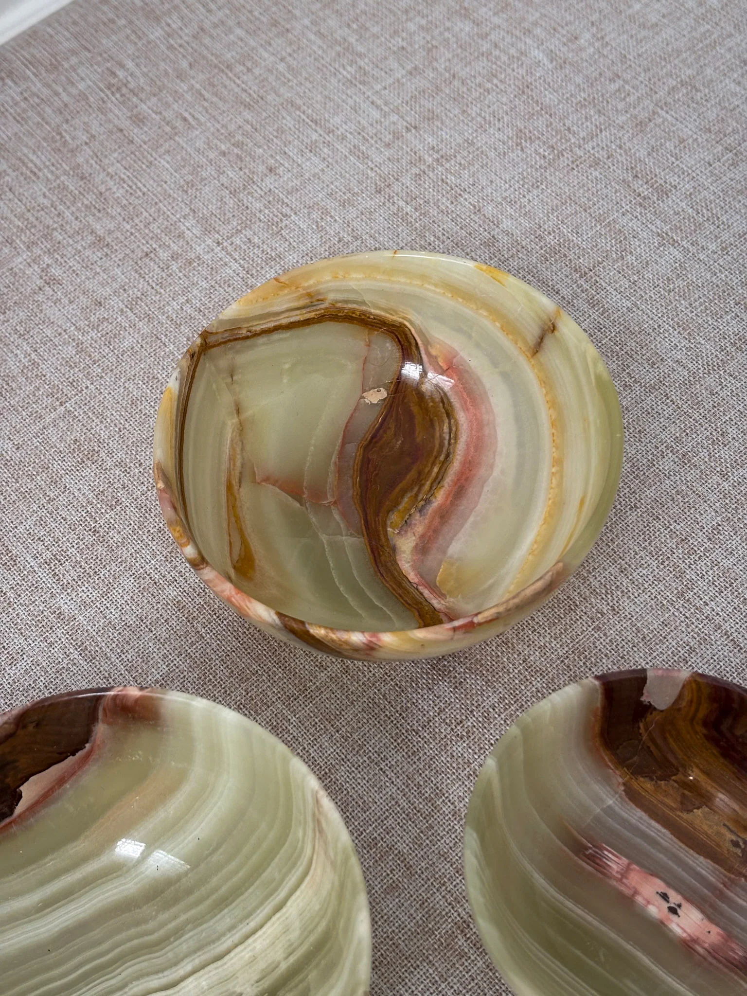 Vintage Banded Onyx Bowl Set | Mid Century Stone Trinket Bowls Set of 3 - Image 3