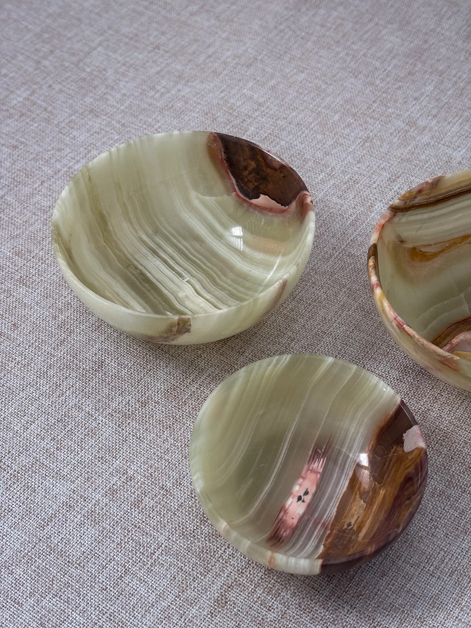 Vintage Banded Onyx Bowl Set | Mid Century Stone Trinket Bowls Set of 3 - Image 4