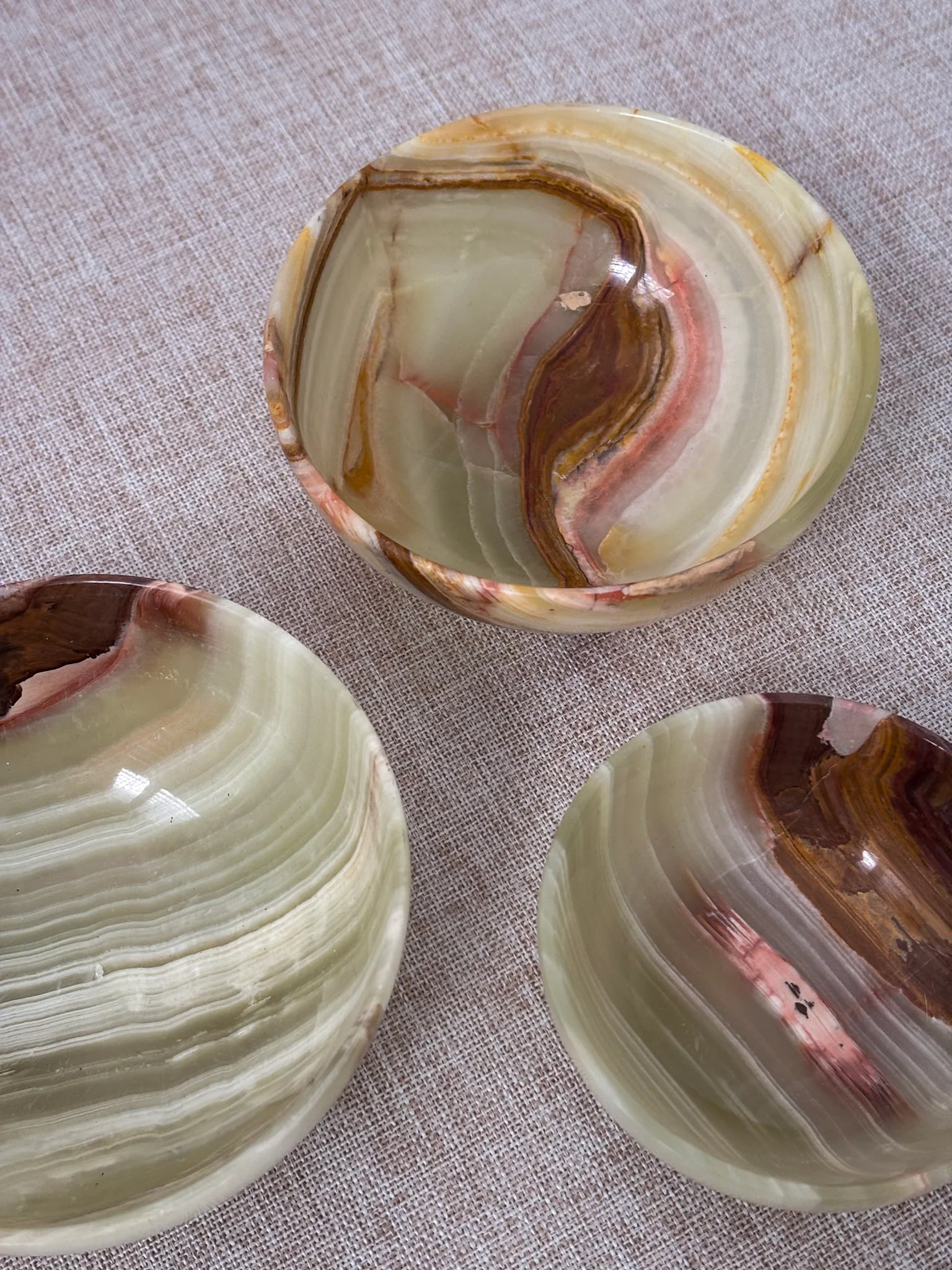 Vintage Banded Onyx Bowl Set | Mid Century Stone Trinket Bowls Set of 3 - Image 5
