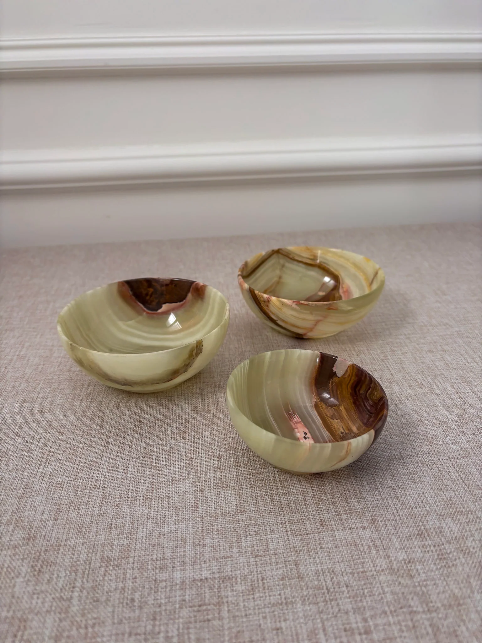 Vintage Banded Onyx Bowl Set | Mid Century Stone Trinket Bowls Set of 3 - Image 6