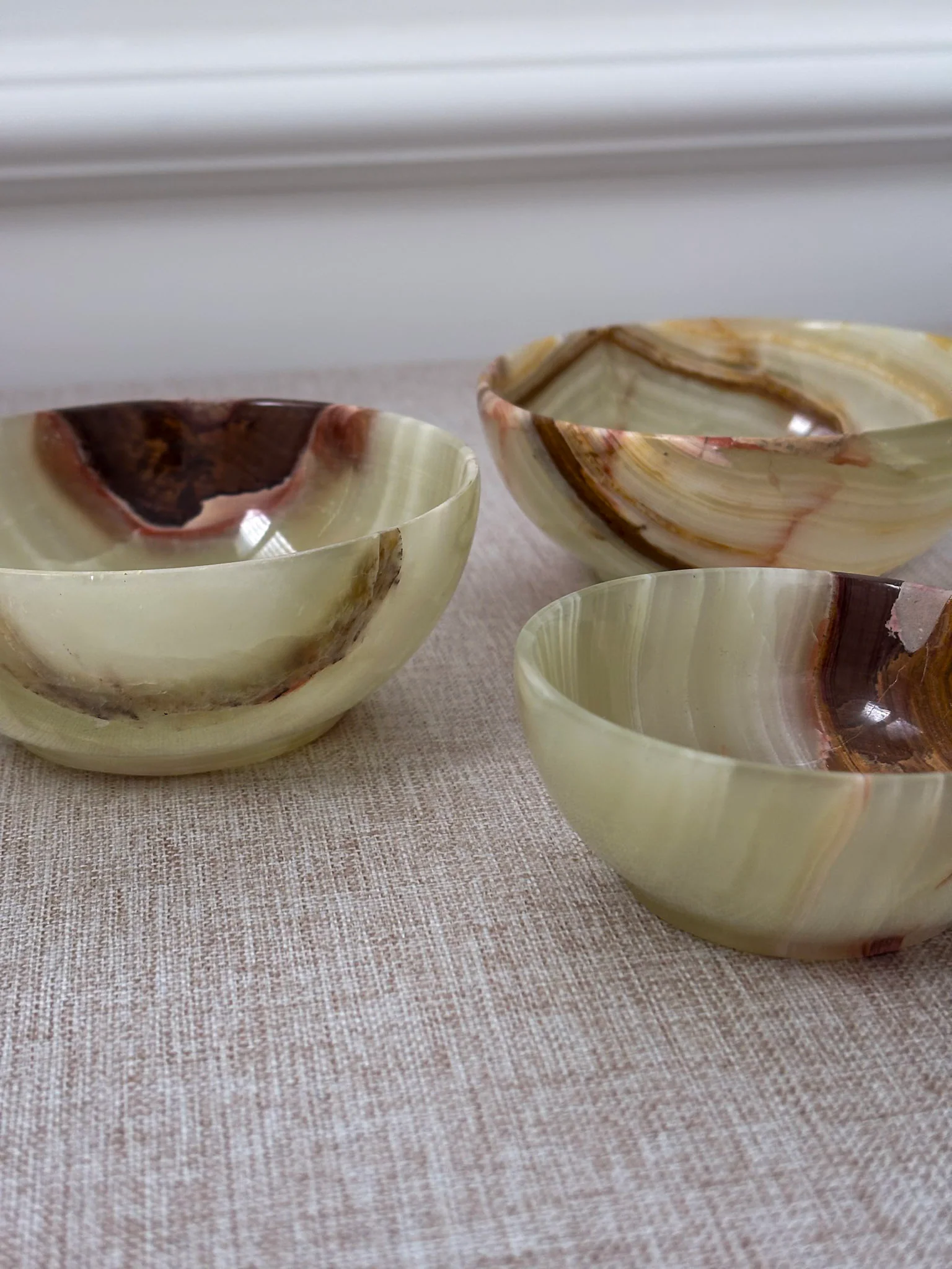 Vintage Banded Onyx Bowl Set | Mid Century Stone Trinket Bowls Set of 3 - Image 7