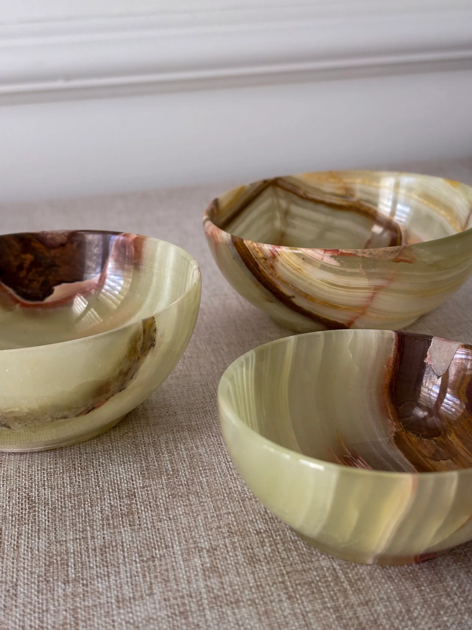Vintage Banded Onyx Bowl Set | Mid Century Stone Trinket Bowls Set of 3 - Image 8