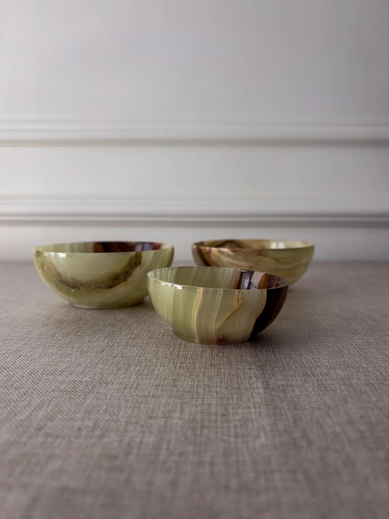 Vintage Banded Onyx Bowl Set | Mid Century Stone Trinket Bowls Set of 3 - Image 9