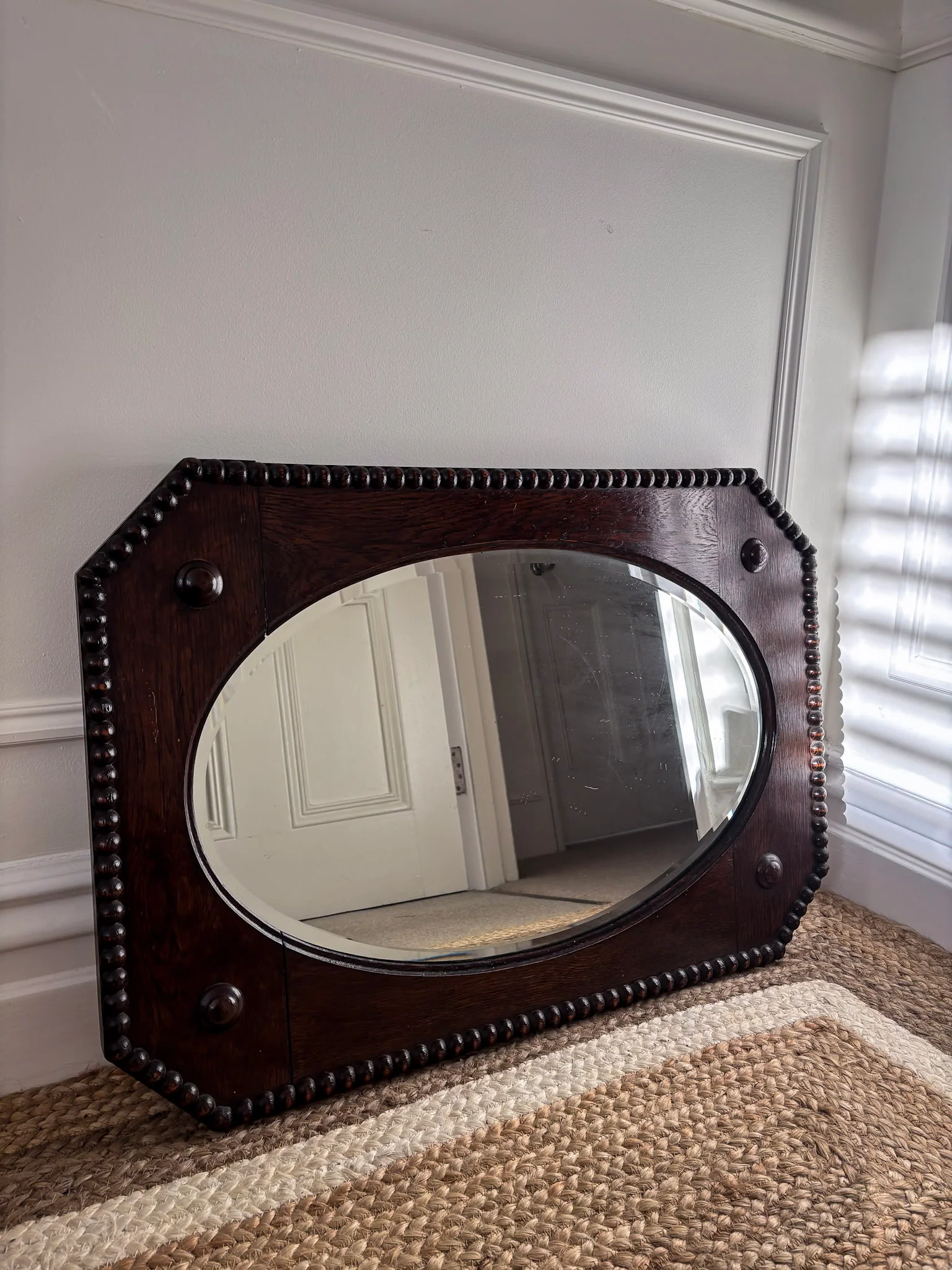 Vintage Beaded-Edge Oak Mirror - Image 2