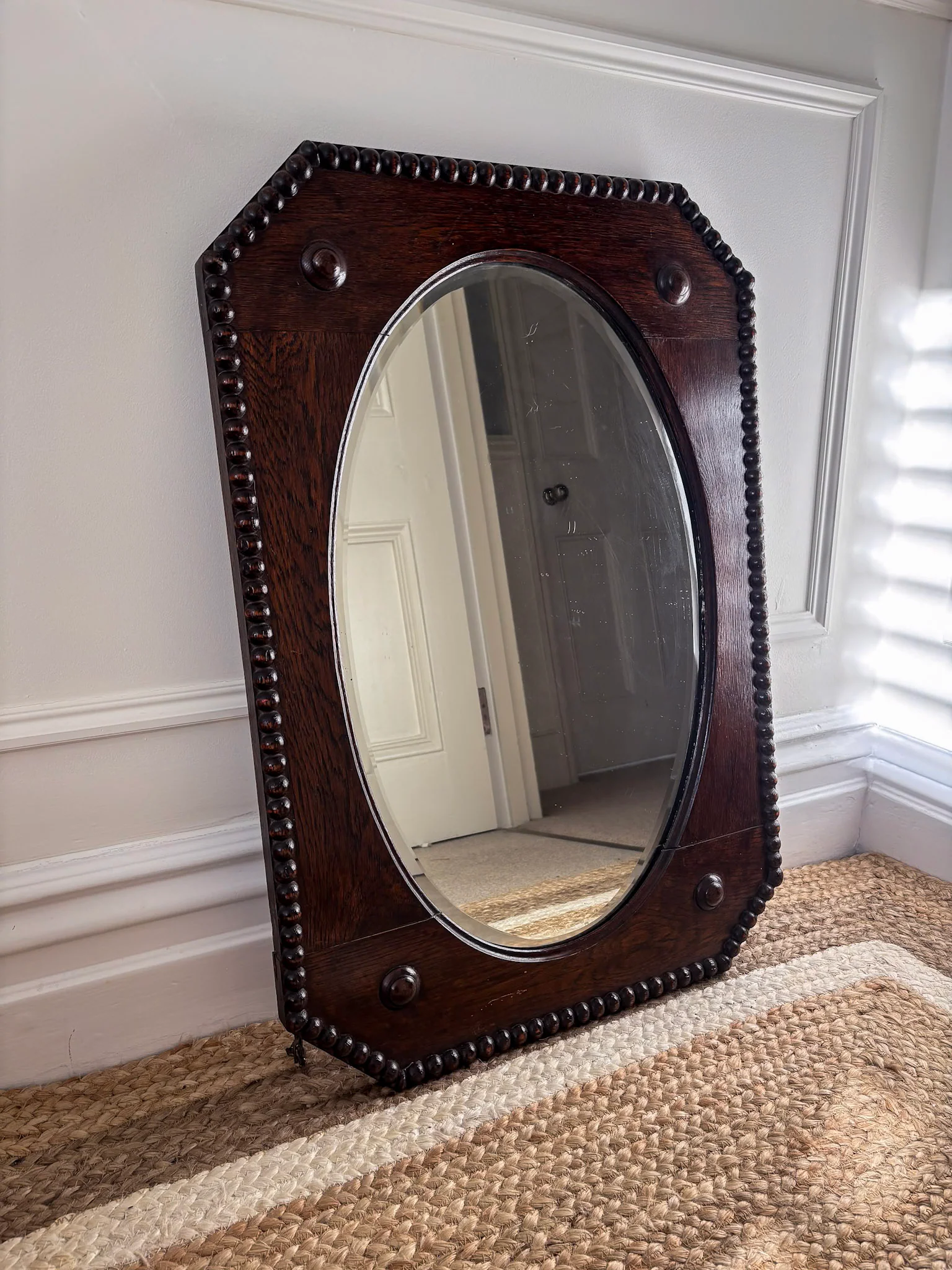 Vintage Beaded-Edge Oak Mirror - Image 3