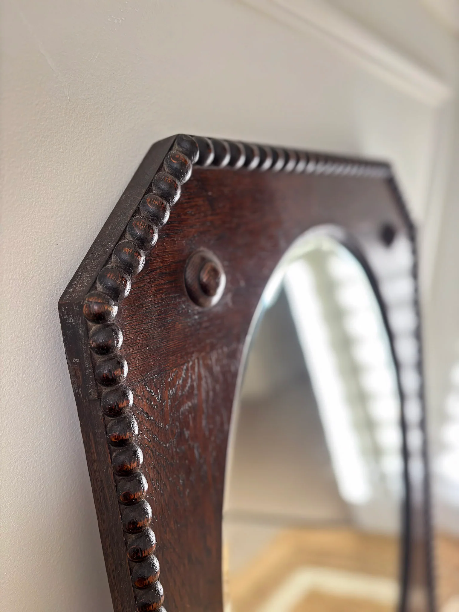Vintage Beaded-Edge Oak Mirror - Image 4
