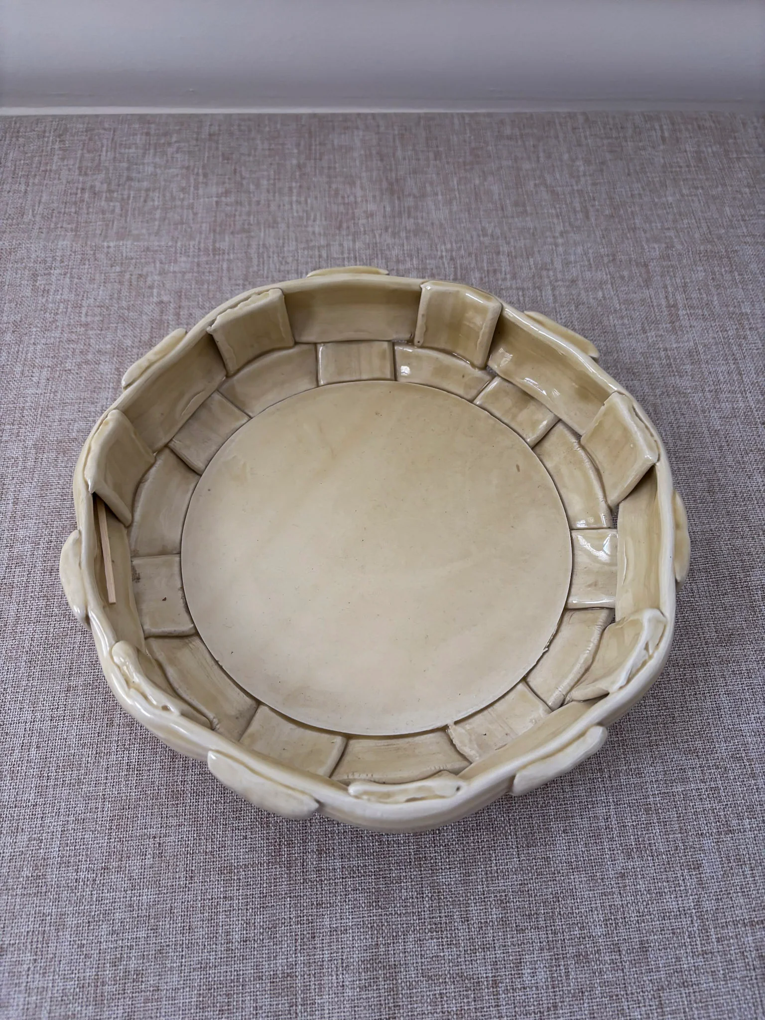Vintage Butter Yellow Ceramic Weave Bowl | Sculptural Basket Bowl - Image 8