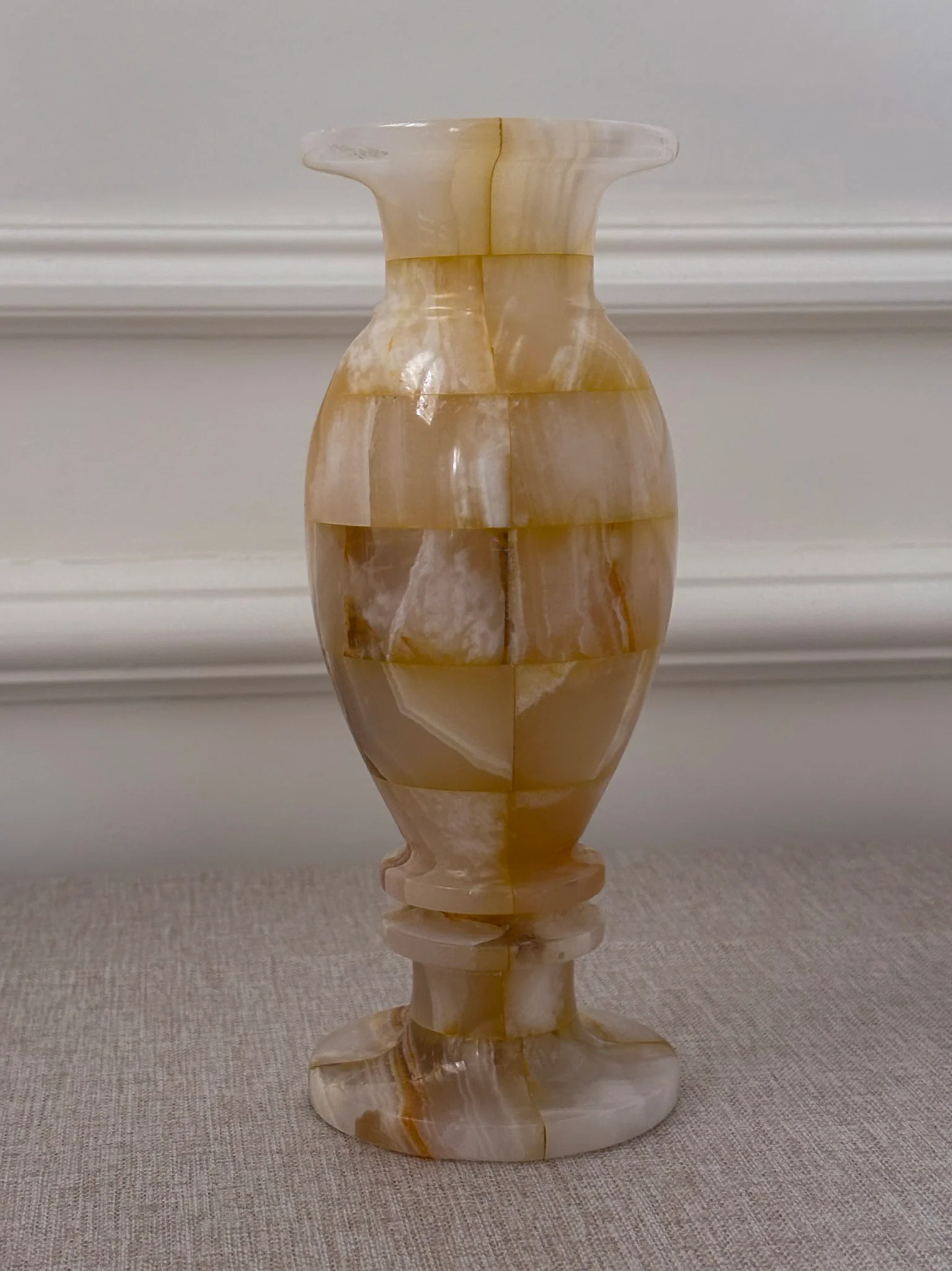 Vintage Butter Yellow Onyx Vase | Sculptural Chequered Stone Vase - Image 5