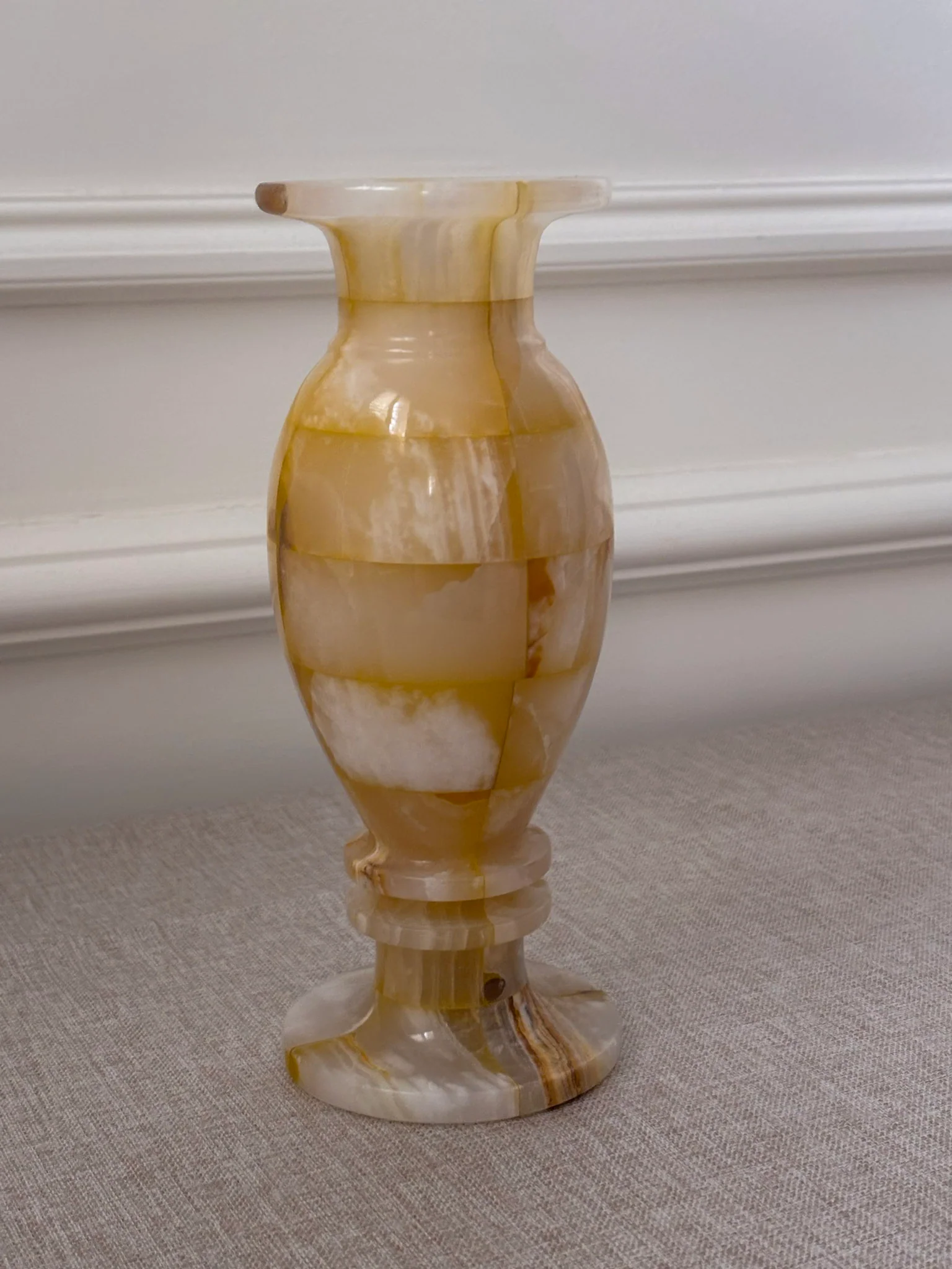Vintage Butter Yellow Onyx Vase | Sculptural Chequered Stone Vase - Image 6