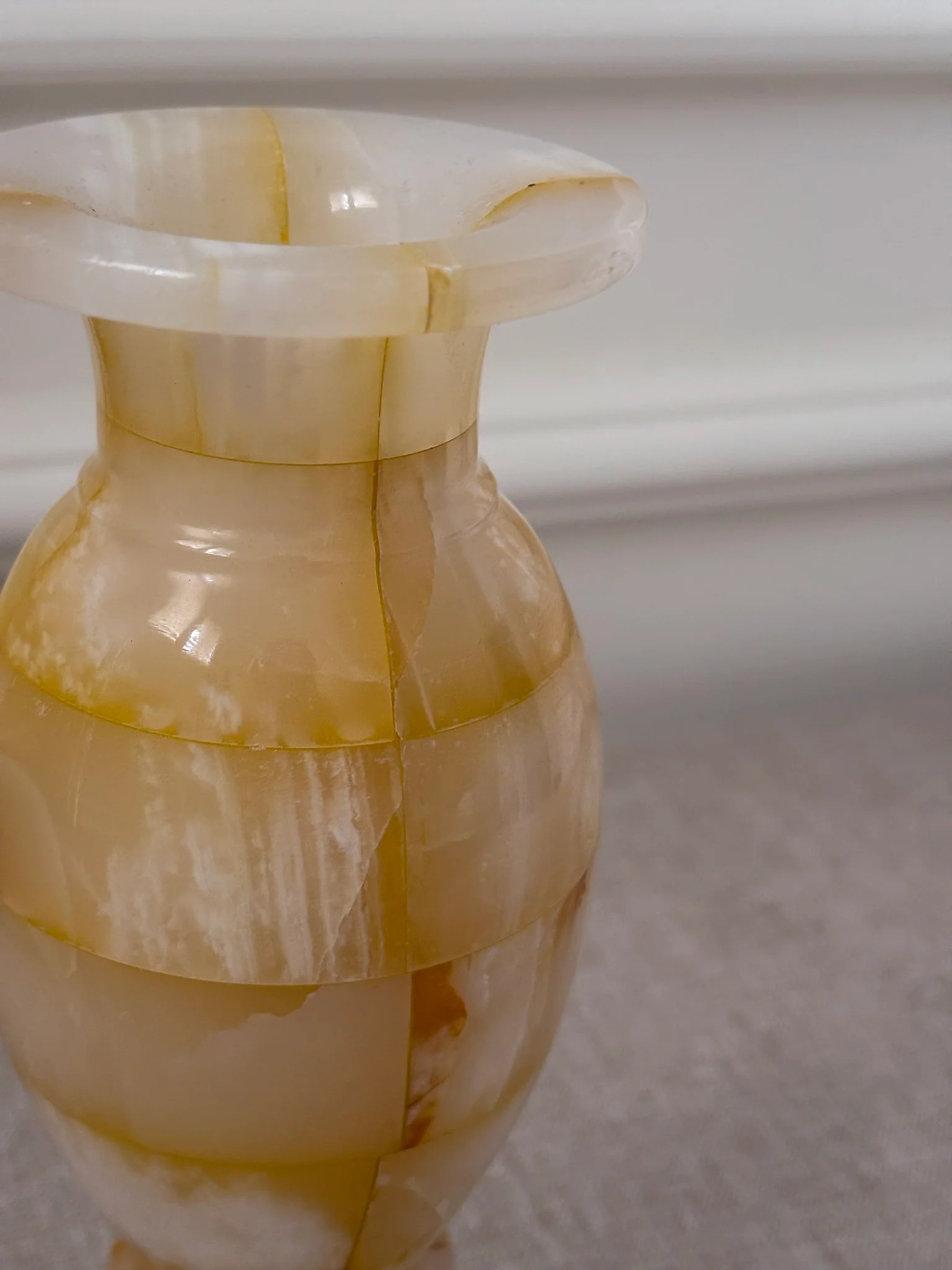 Vintage Butter Yellow Onyx Vase | Sculptural Chequered Stone Vase - Image 7