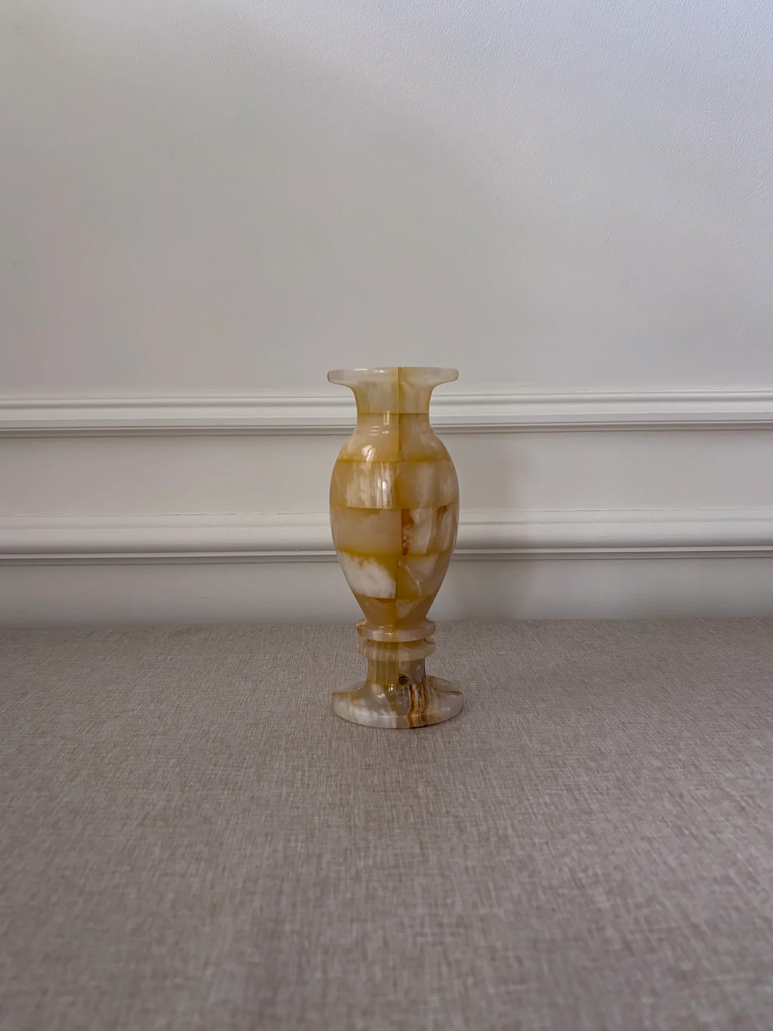 Vintage Butter Yellow Onyx Vase | Sculptural Chequered Stone Vase - Image 8