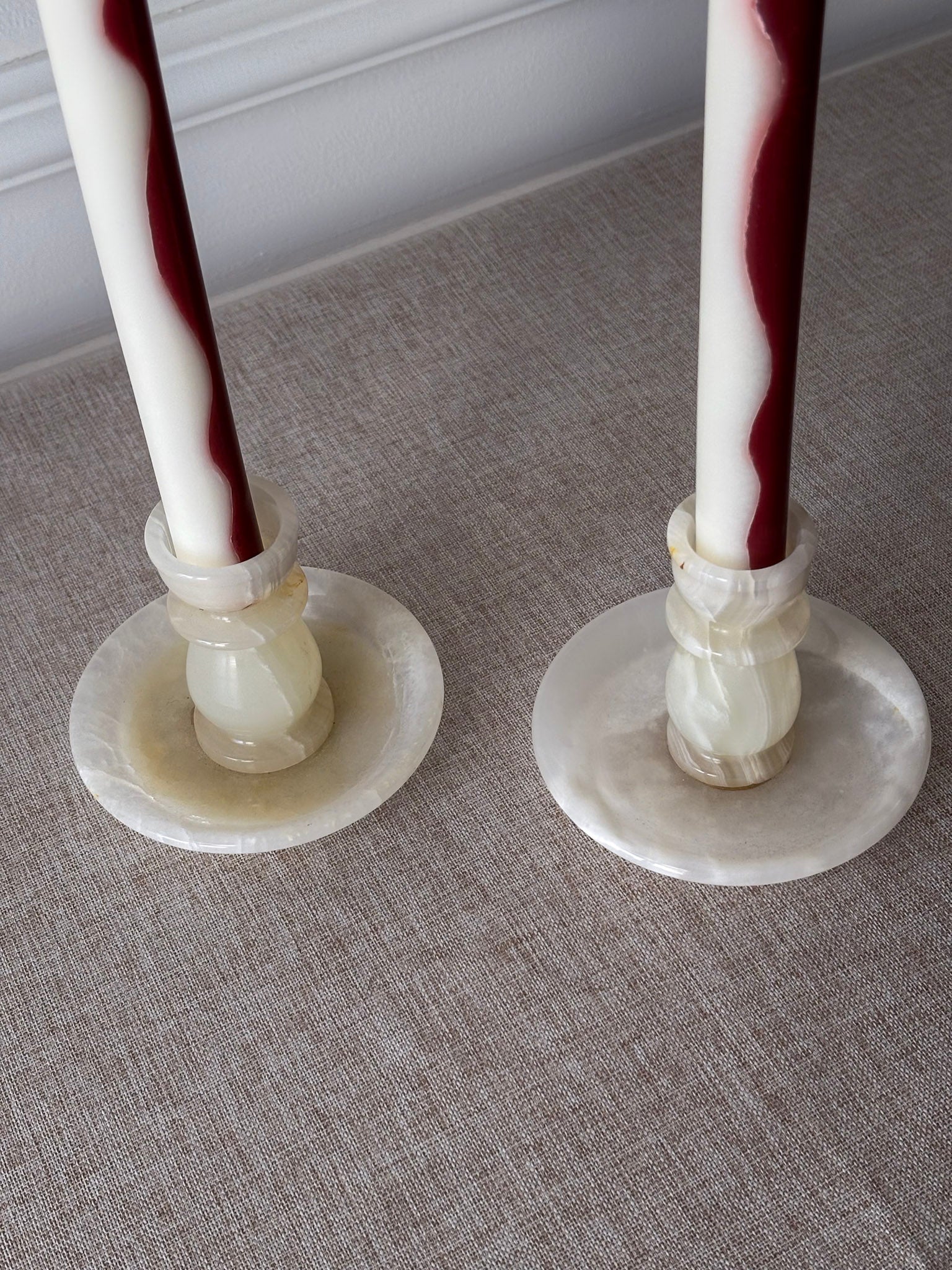 Vintage Cream Onyx Candle Holders Pair | Marble Stone Candlesticks - Image 10