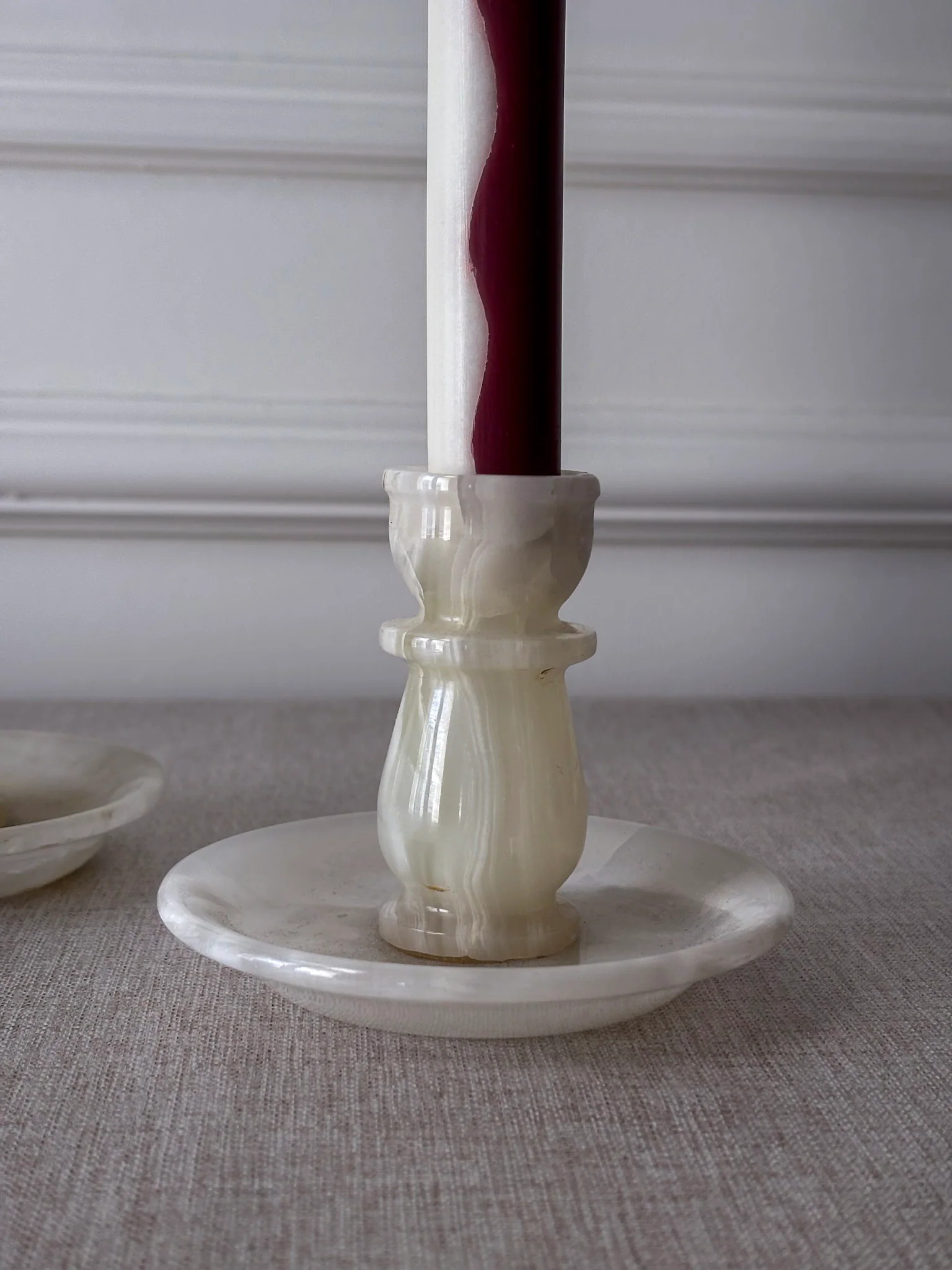 Vintage Cream Onyx Candle Holders Pair | Marble Stone Candlesticks - Image 12