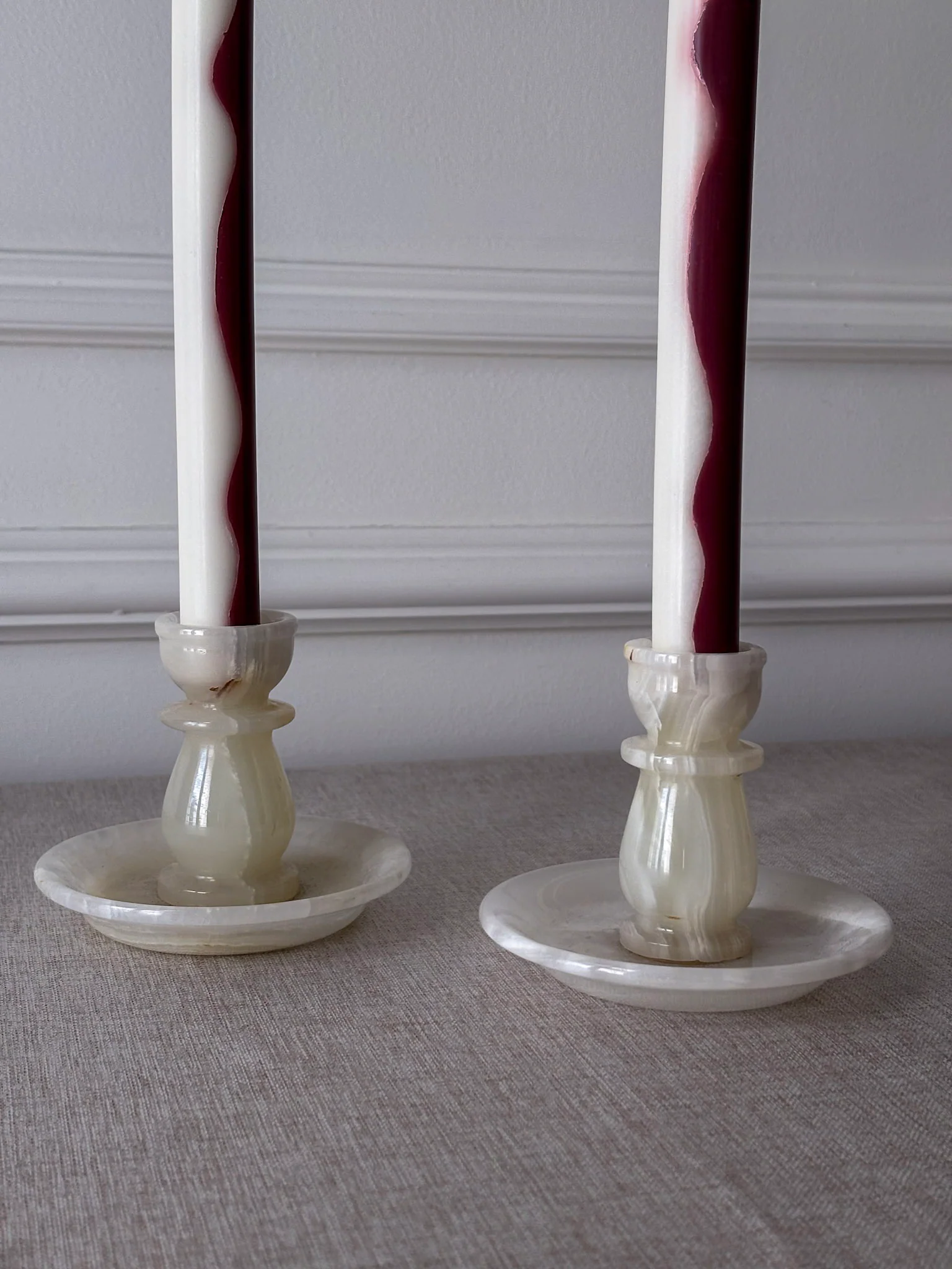 Vintage Cream Onyx Candle Holders Pair | Marble Stone Candlesticks - Image 13