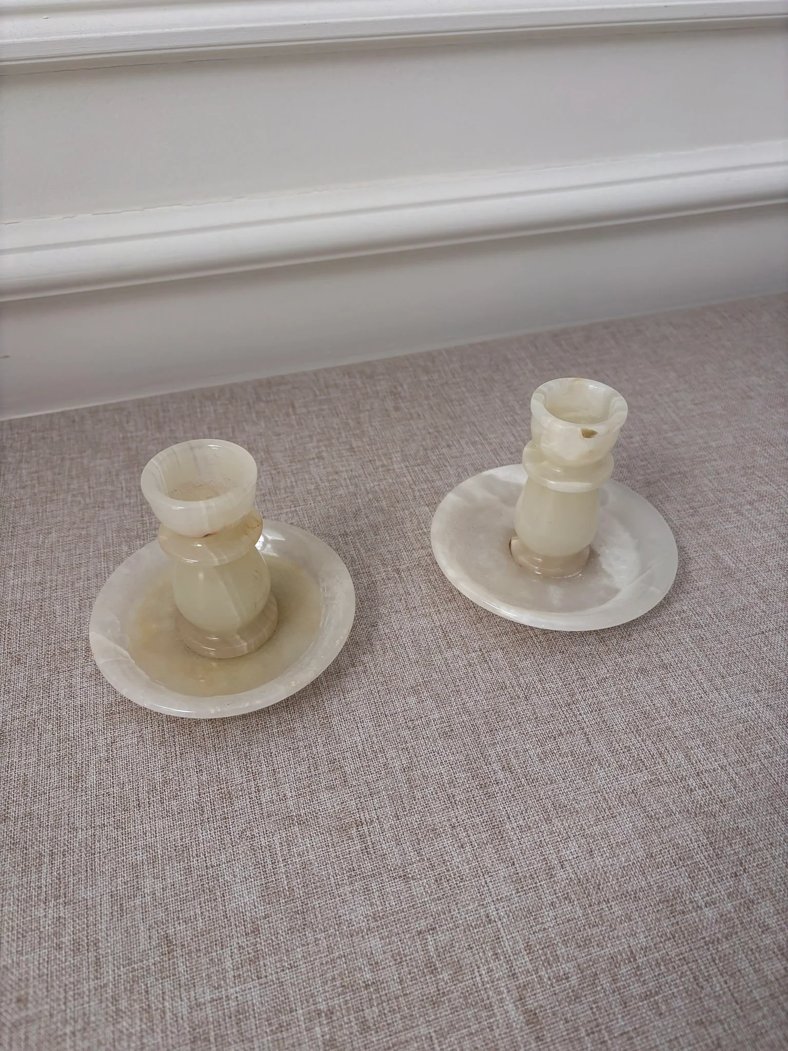Vintage Cream Onyx Candle Holders Pair | Marble Stone Candlesticks - Image 14