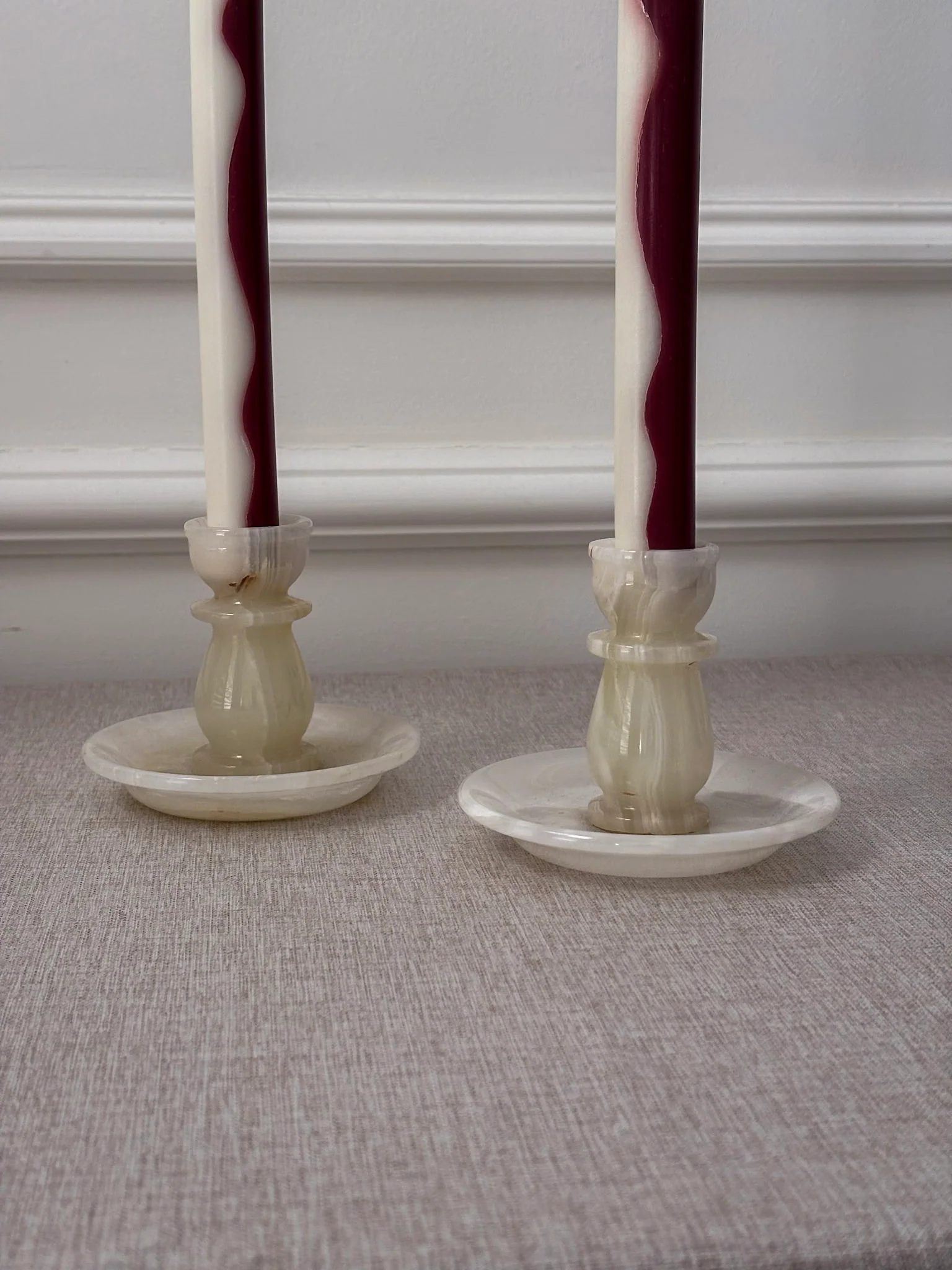 Vintage Cream Onyx Candle Holders Pair | Marble Stone Candlesticks - Image 15