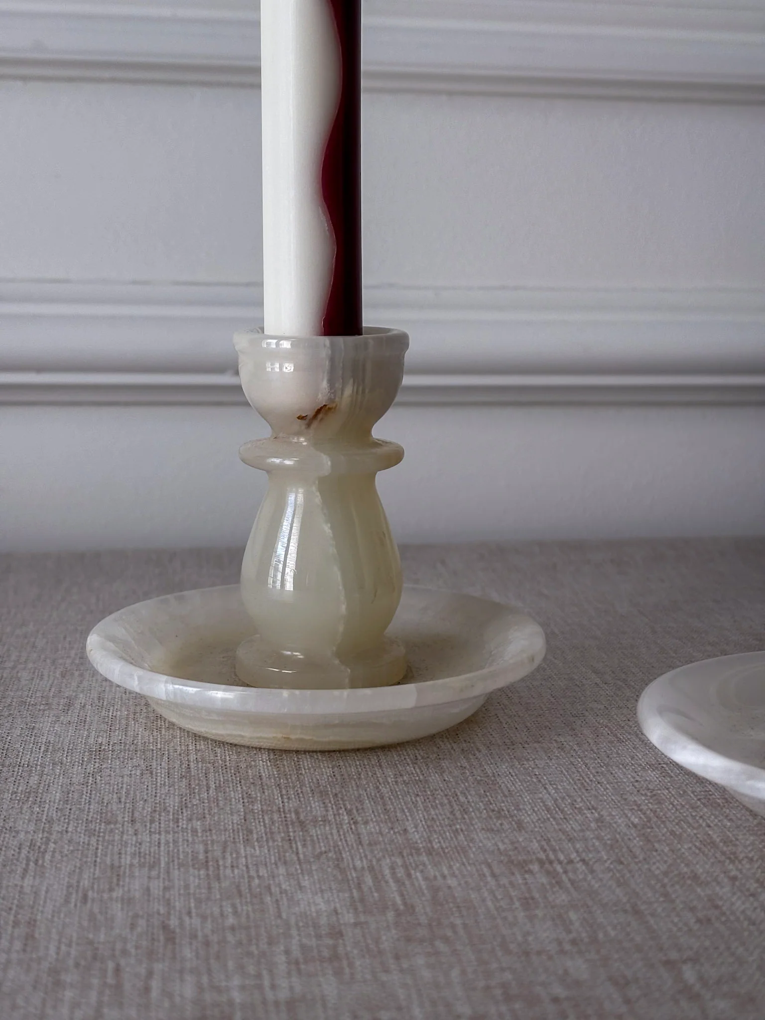 Vintage Cream Onyx Candle Holders Pair | Marble Stone Candlesticks - Image 5