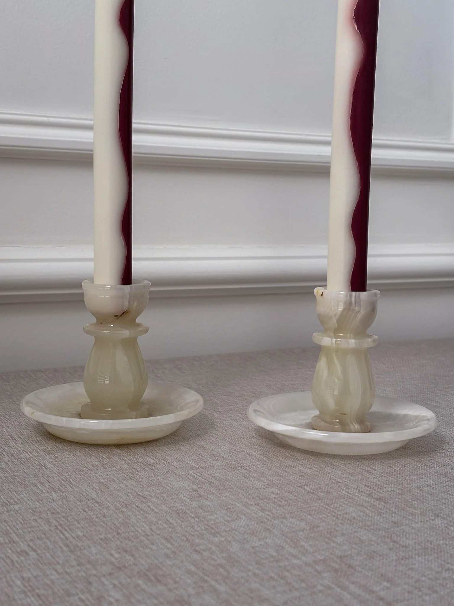 Vintage Cream Onyx Candle Holders Pair | Marble Stone Candlesticks - Image 7