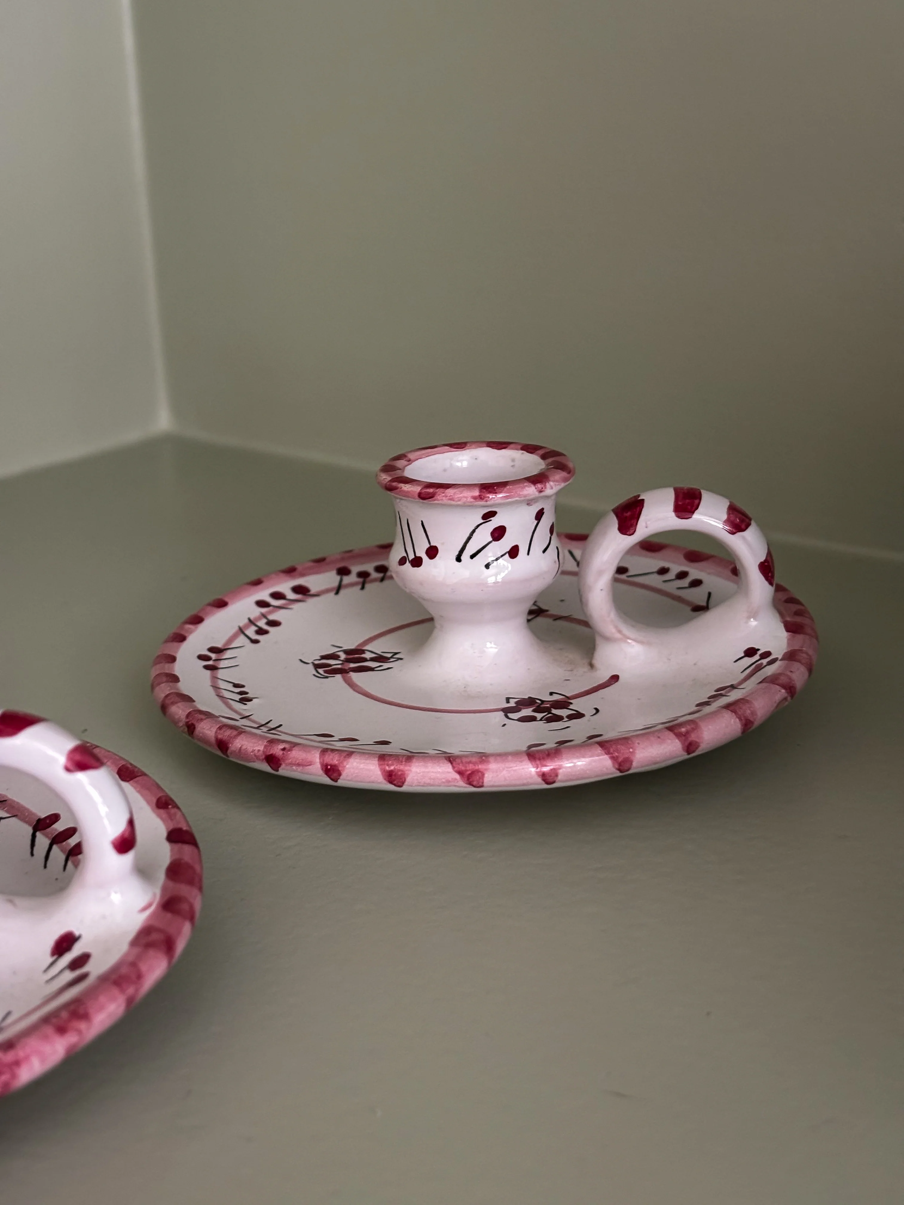 Hand-Painted Italian Pink & White Candlesticks - Image 3