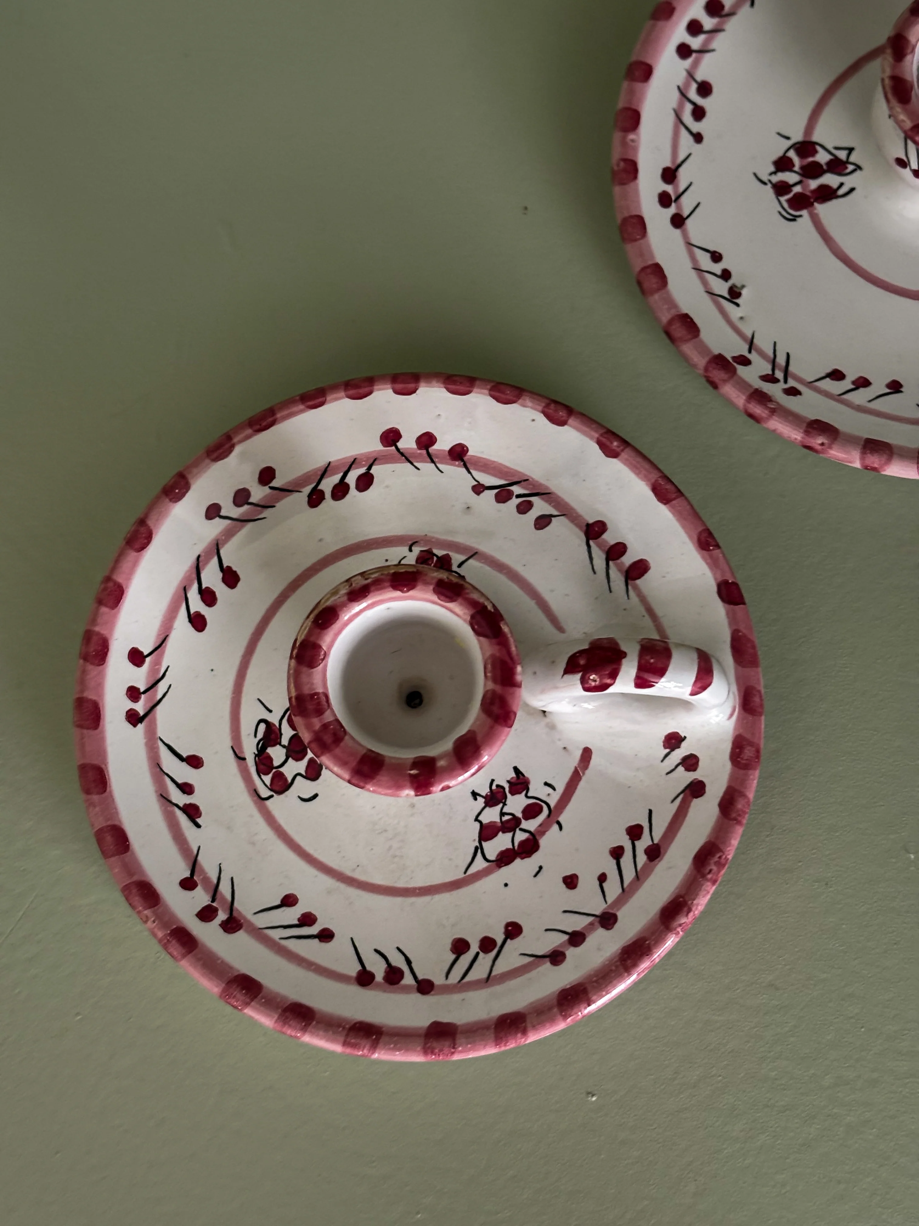 Hand-Painted Italian Pink & White Candlesticks - Image 4