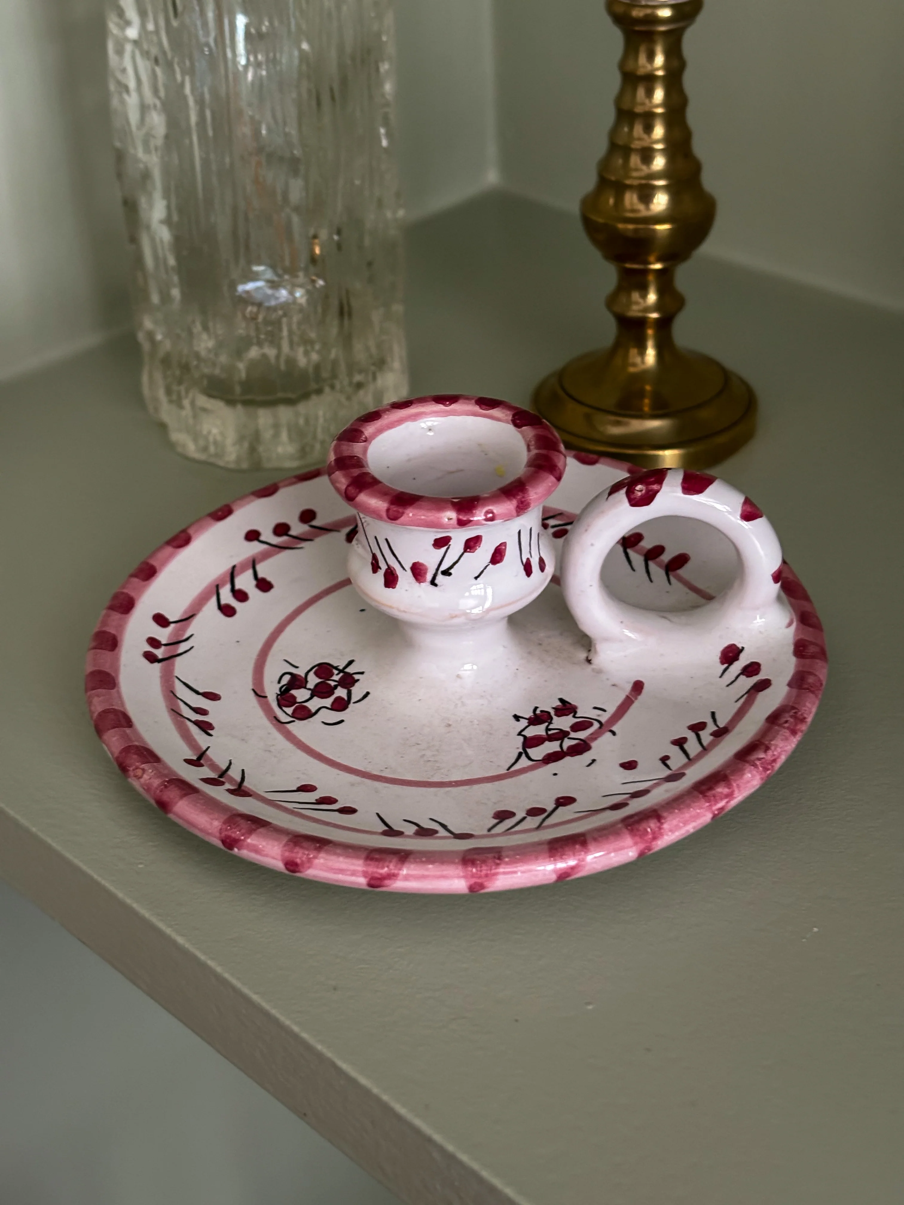 Hand-Painted Italian Pink & White Candlesticks - Image 6