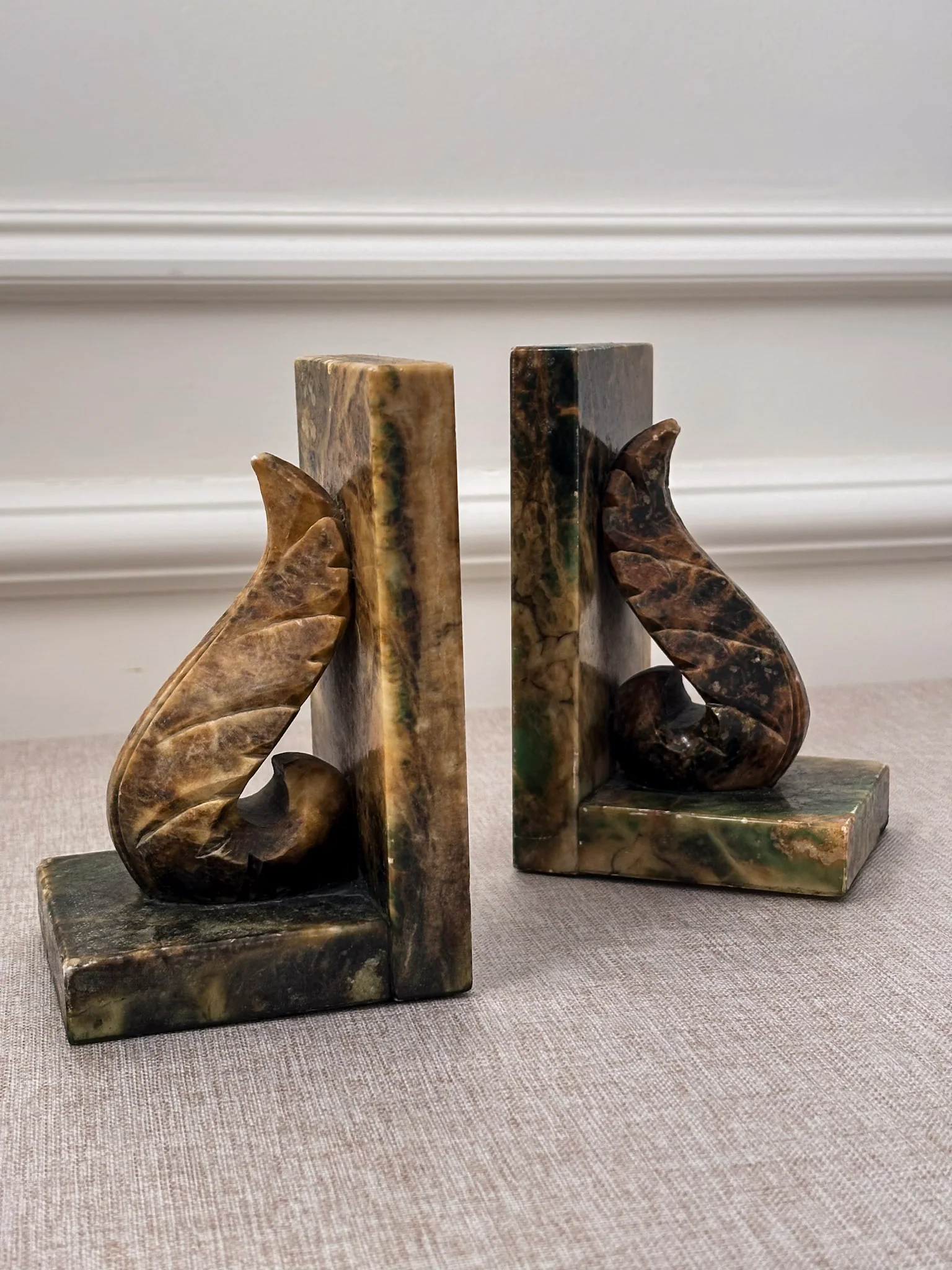 Vintage Italian Alabaster Bookends Pair | Sculptural Marble Stone Art Deco Book Ends - Image 3