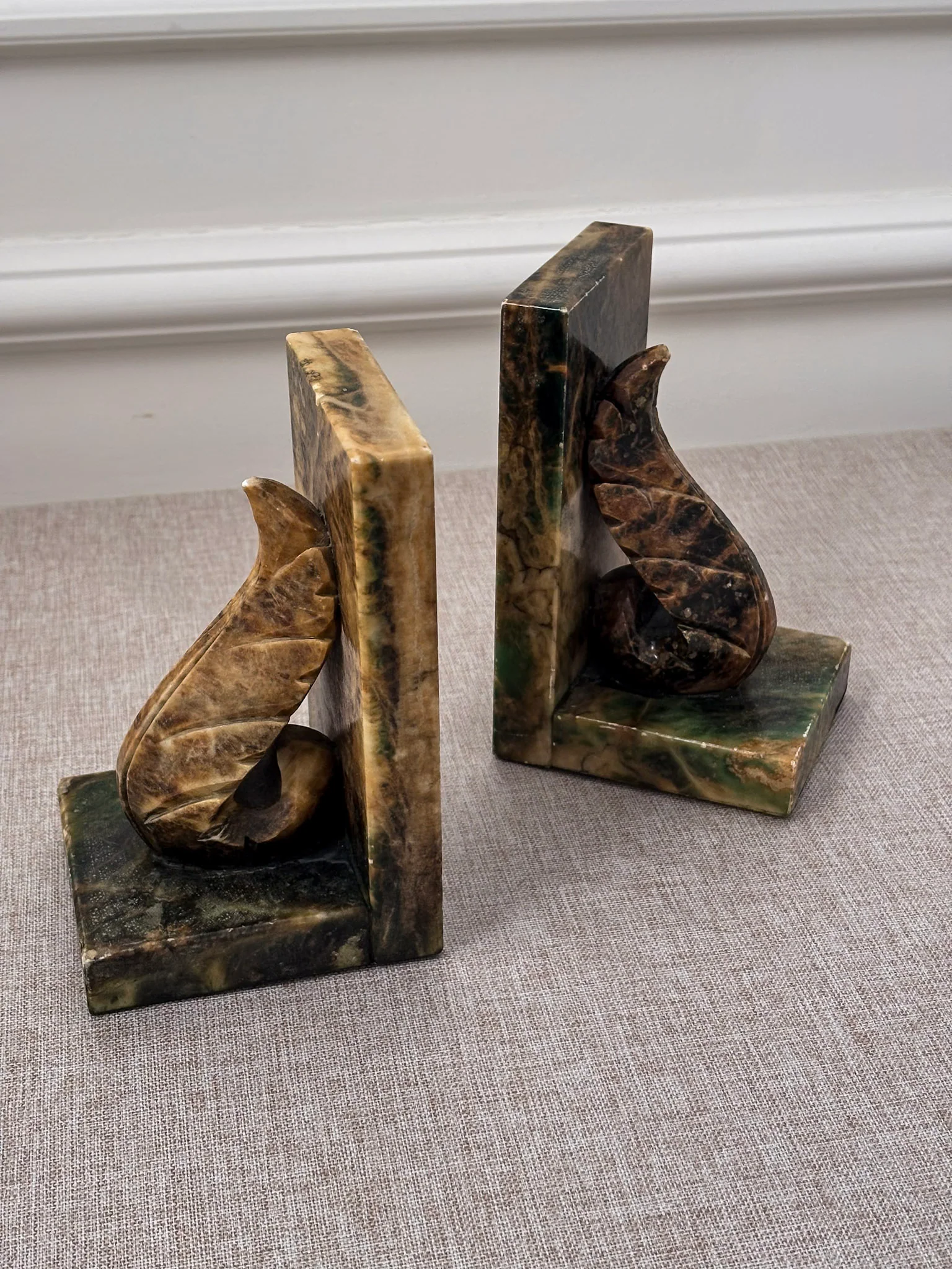 Vintage Italian Alabaster Bookends Pair | Sculptural Marble Stone Art Deco Book Ends - Image 4