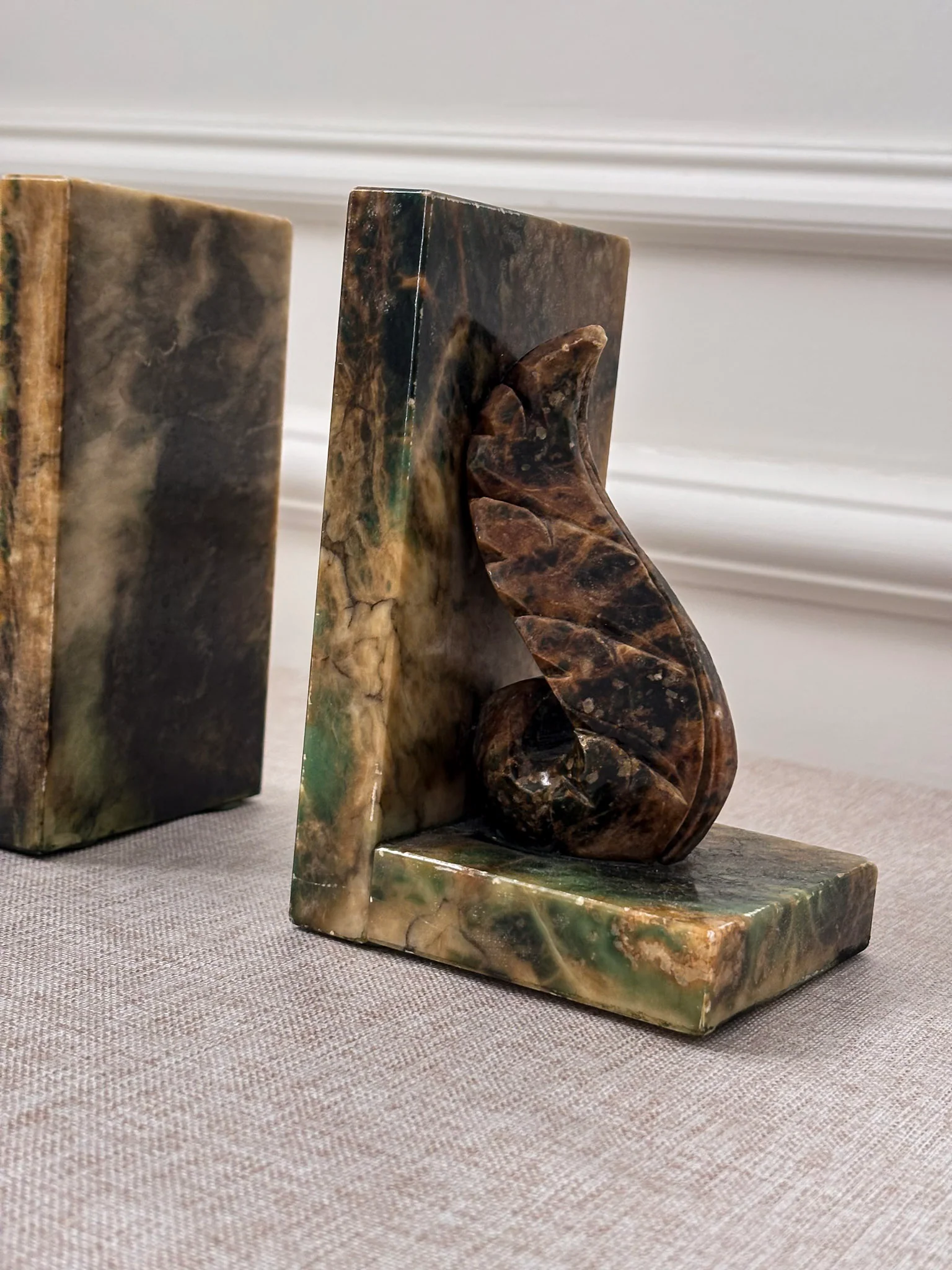 Vintage Italian Alabaster Bookends Pair | Sculptural Marble Stone Art Deco Book Ends - Image 5