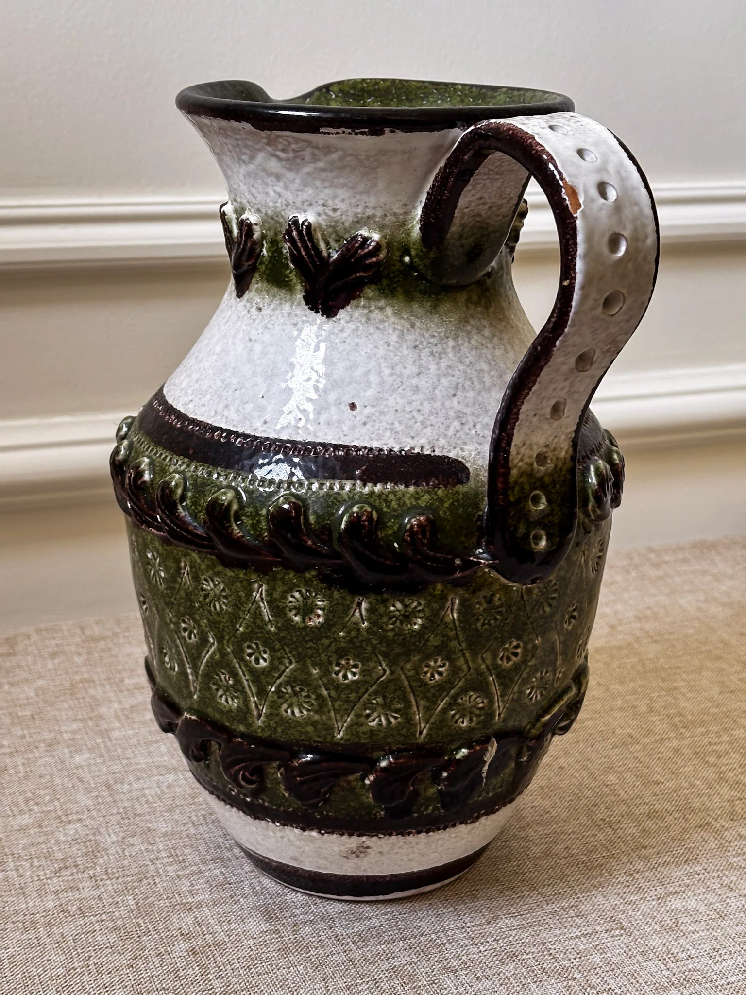 Vintage Italian Ceramic Jug Vase Attributed to Nuovo Rinascimento | Mid Century Pottery - Image 7