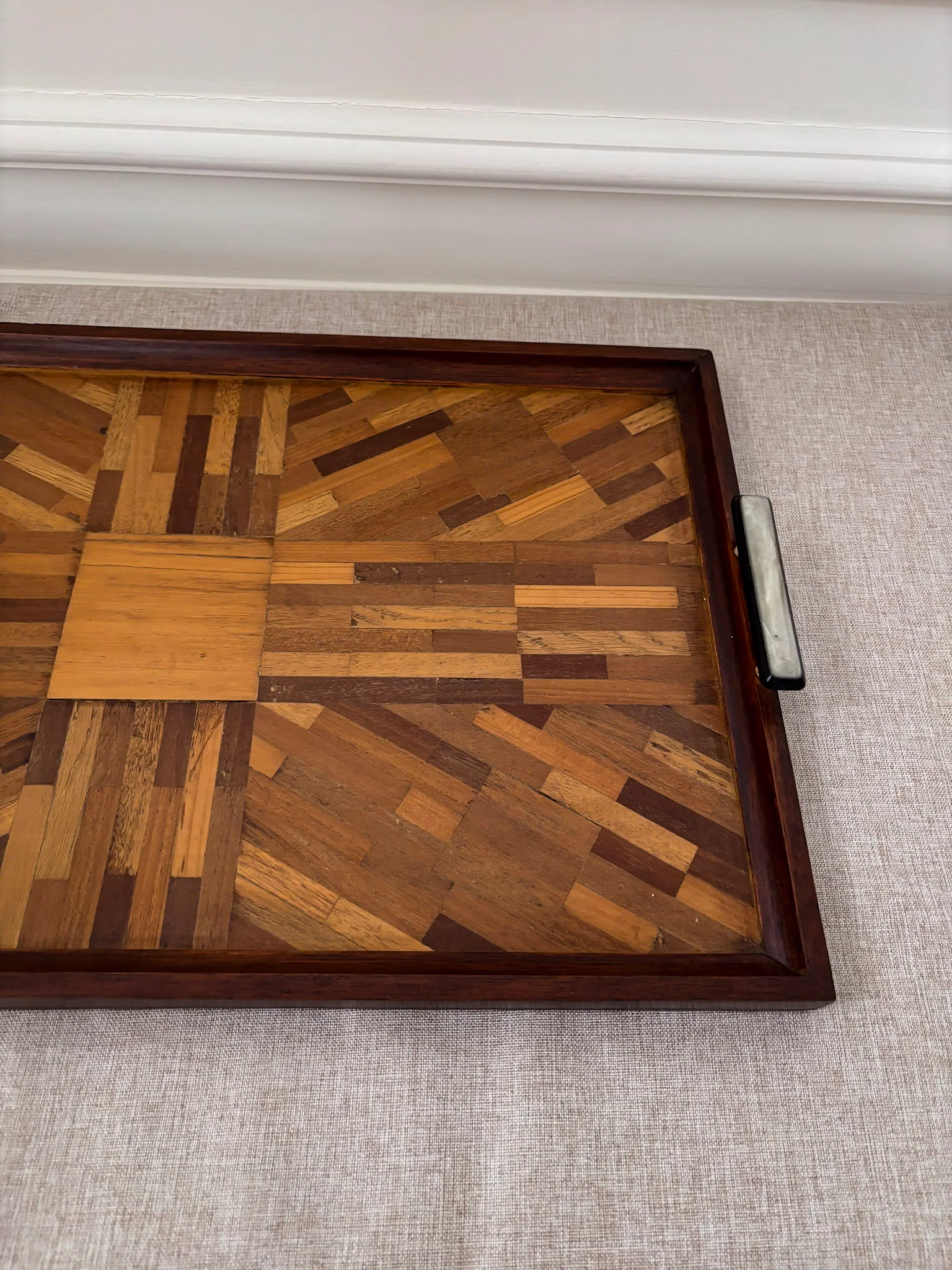 Vintage Mid Century Parquetry Serving Tray | Geometric Wood Veneer Tray - Image 11