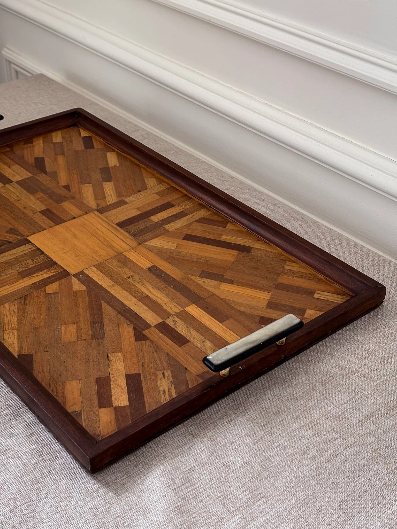 Vintage Mid Century Parquetry Serving Tray | Geometric Wood Veneer Tray - Image 3