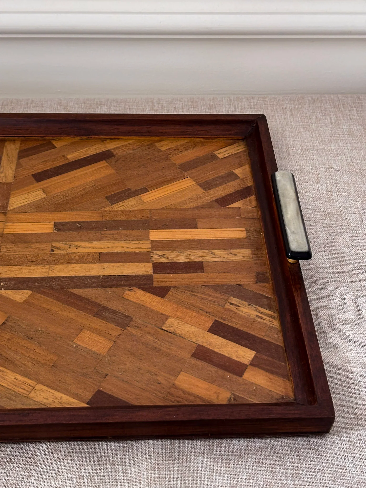 Vintage Mid Century Parquetry Serving Tray | Geometric Wood Veneer Tray - Image 5