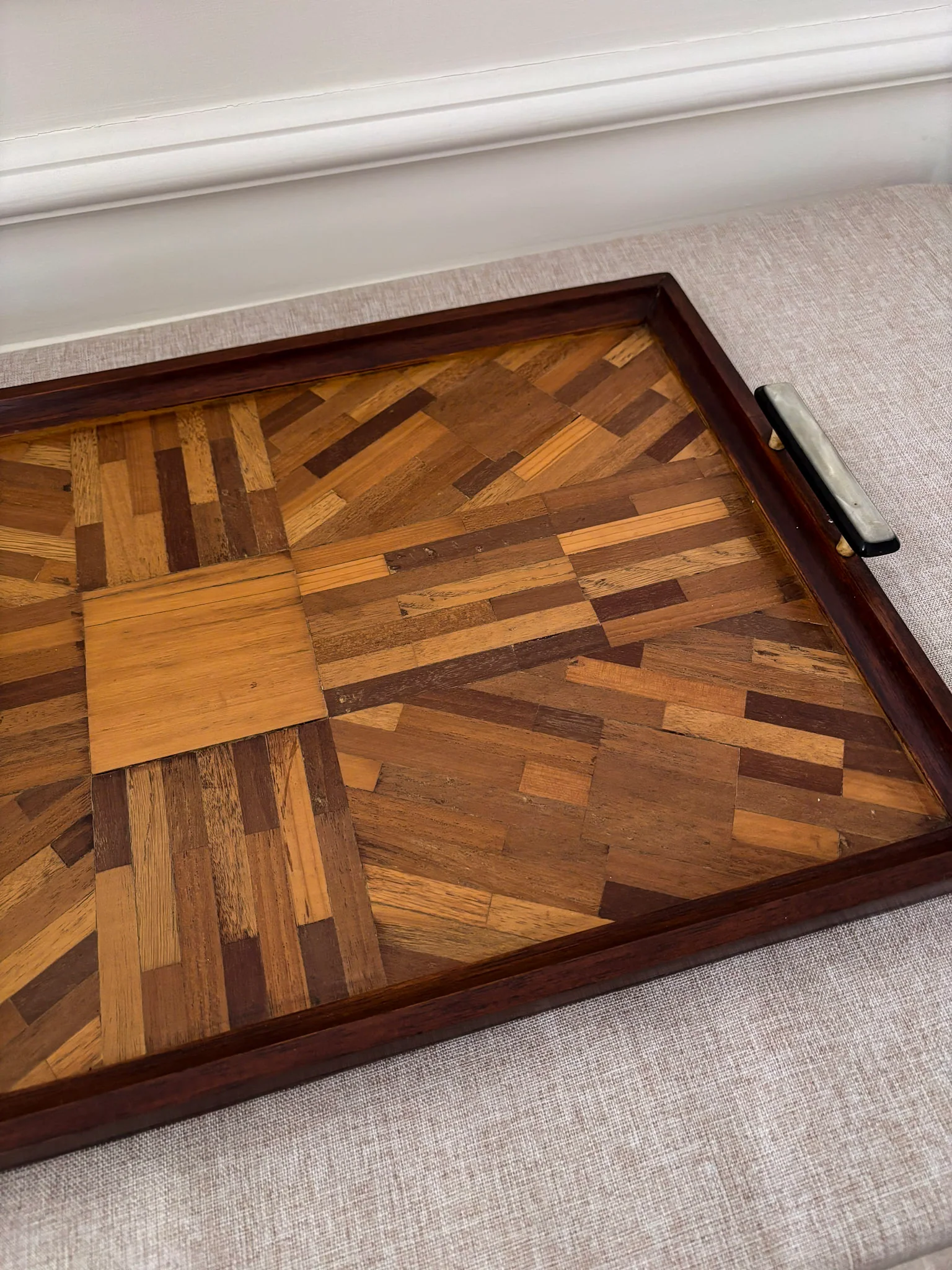 Vintage Mid Century Parquetry Serving Tray | Geometric Wood Veneer Tray - Image 6