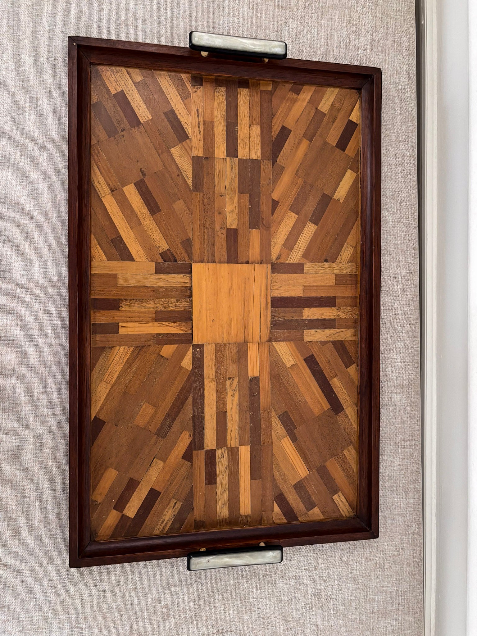 Vintage Mid Century Parquetry Serving Tray | Geometric Wood Veneer Tray - Image 7