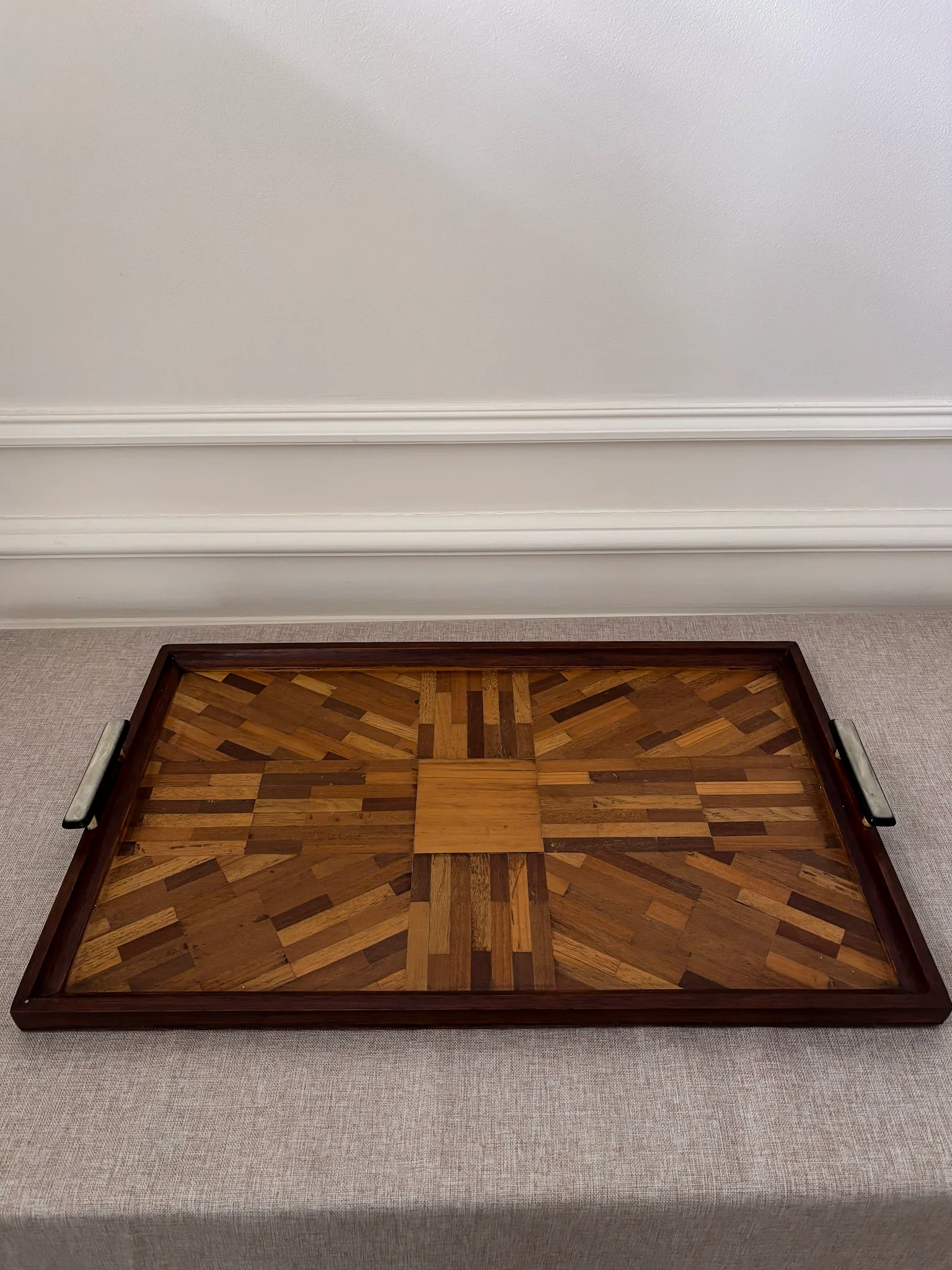 Vintage Mid Century Parquetry Serving Tray | Geometric Wood Veneer Tray - Image 8
