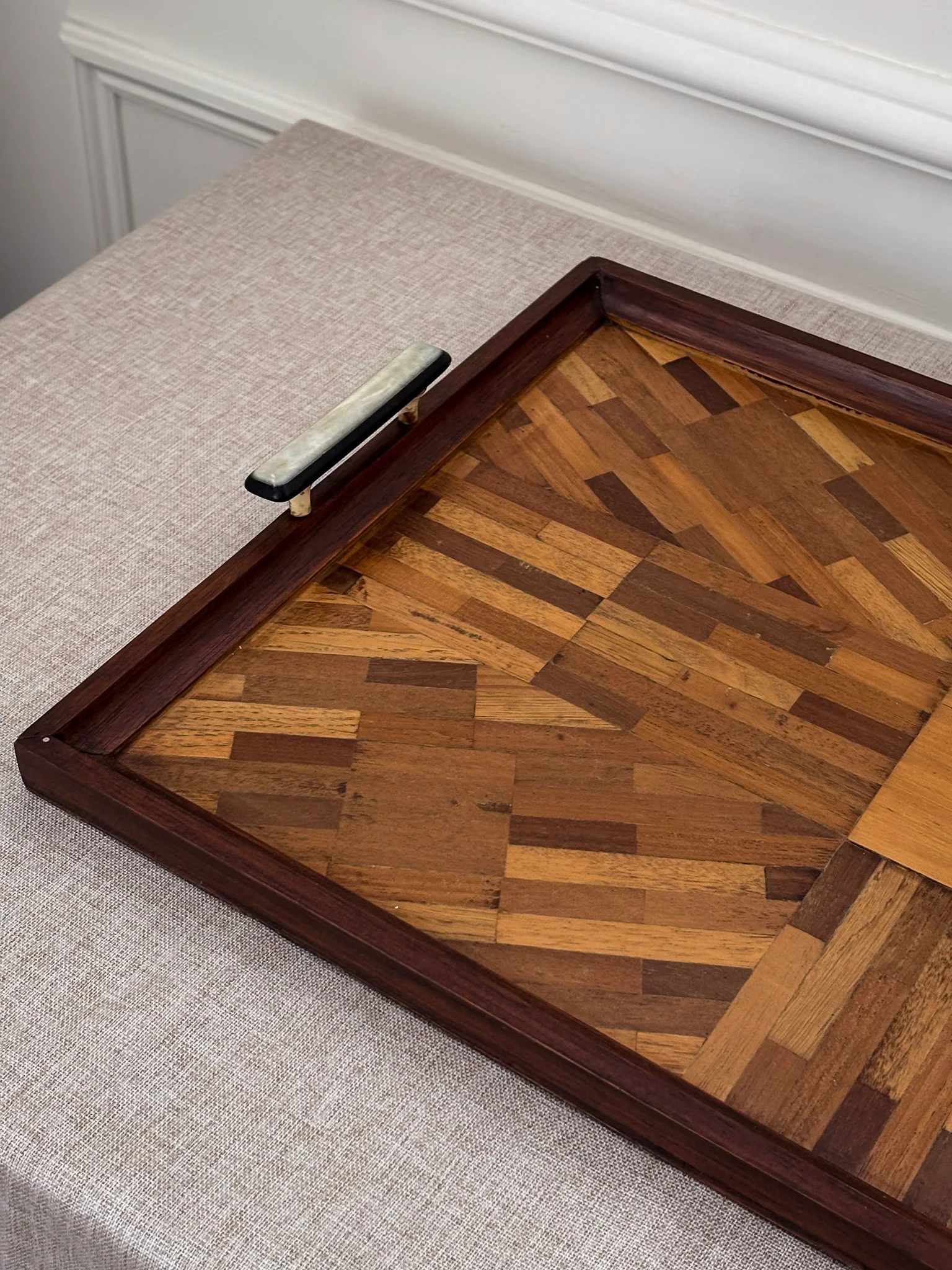 Vintage Mid Century Parquetry Serving Tray | Geometric Wood Veneer Tray - Image 9