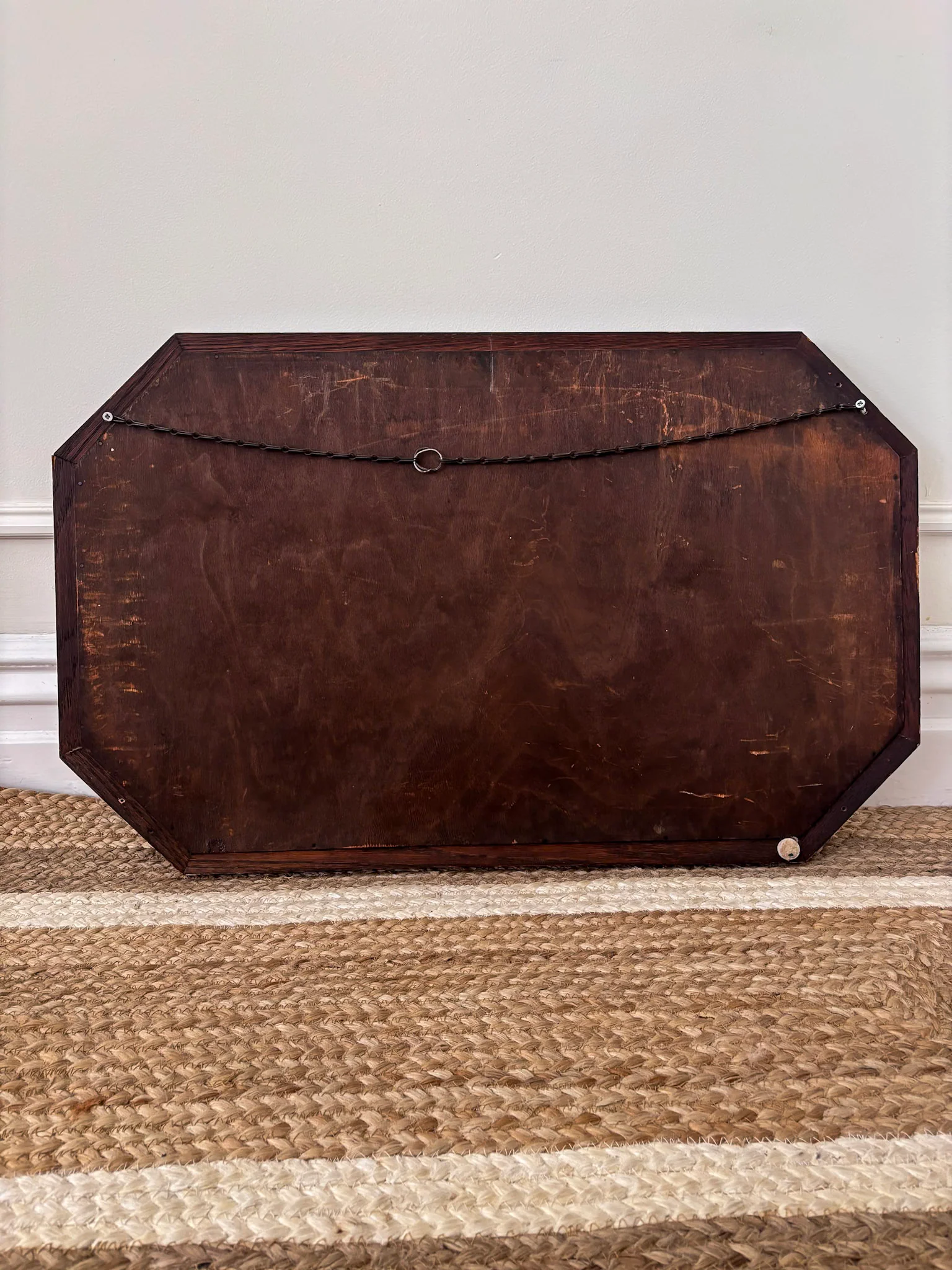 Vintage Octagonal Oak Mirror | Bevelled Arts & Crafts Style Wooden Mirror - Image 11