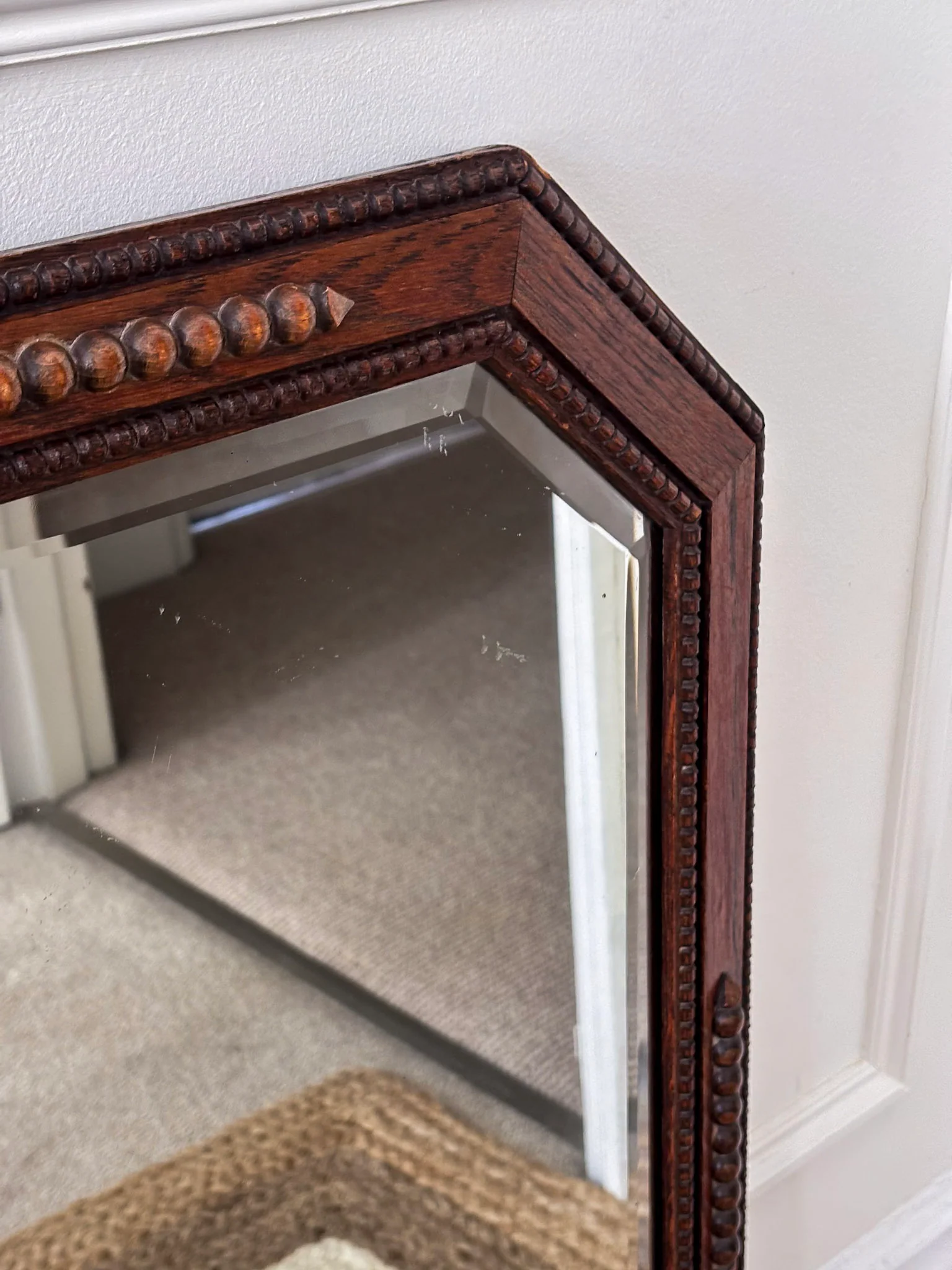 Vintage Octagonal Oak Mirror | Bevelled Arts & Crafts Style Wooden Mirror - Image 12