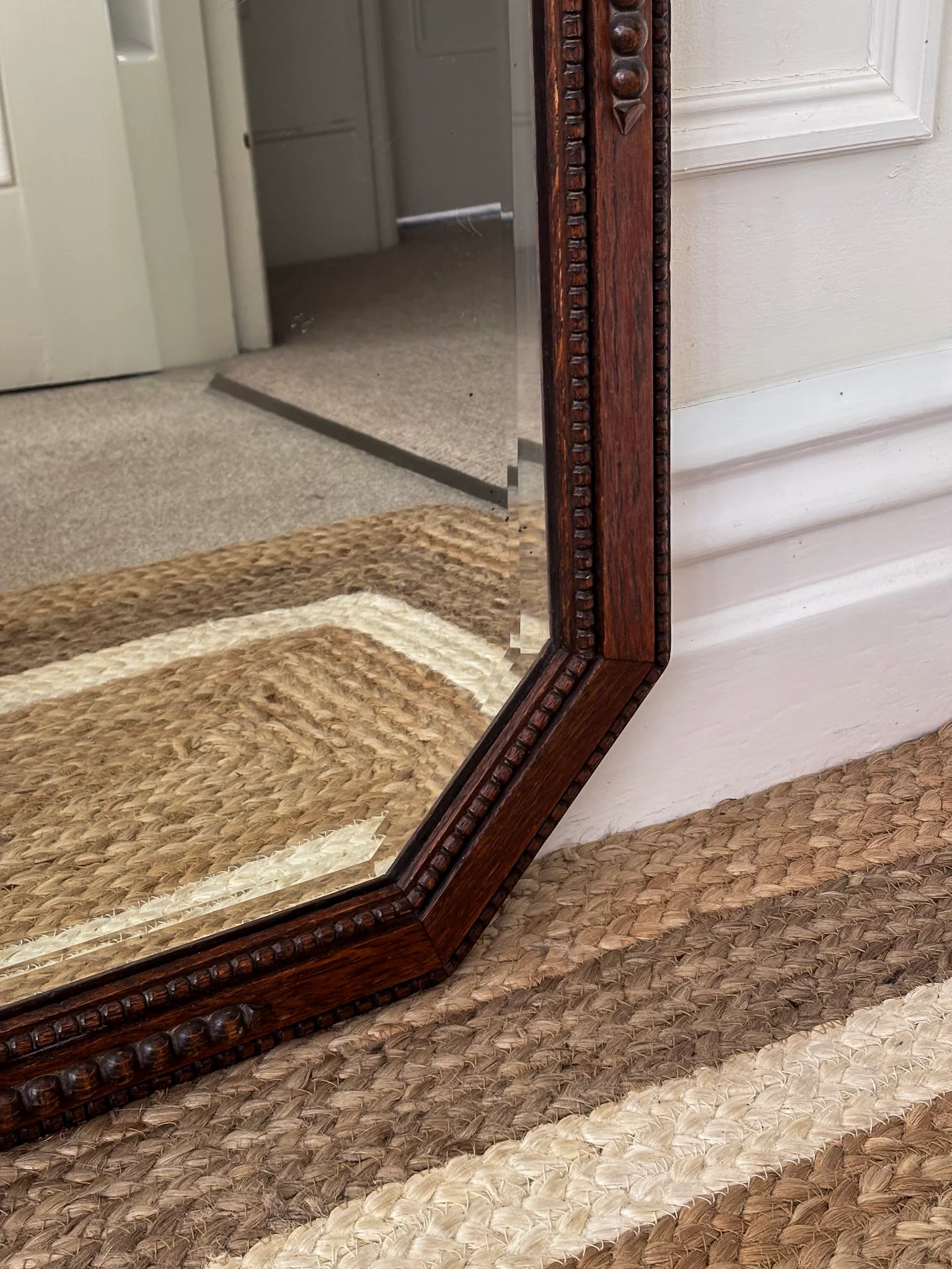 Vintage Octagonal Oak Mirror | Bevelled Arts & Crafts Style Wooden Mirror - Image 7